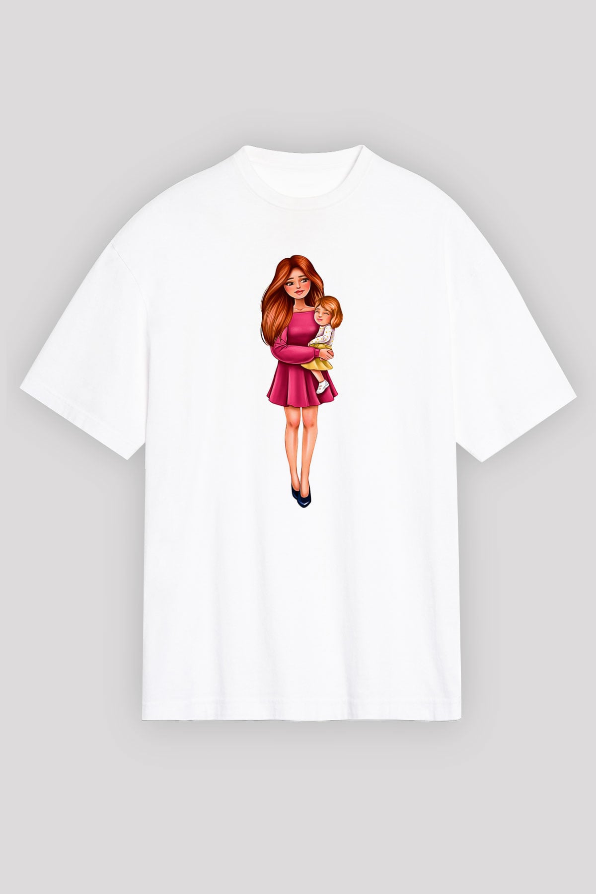 Anneler Günü Baskılı Beyaz Unisex Oversize Tişört - Tshirt