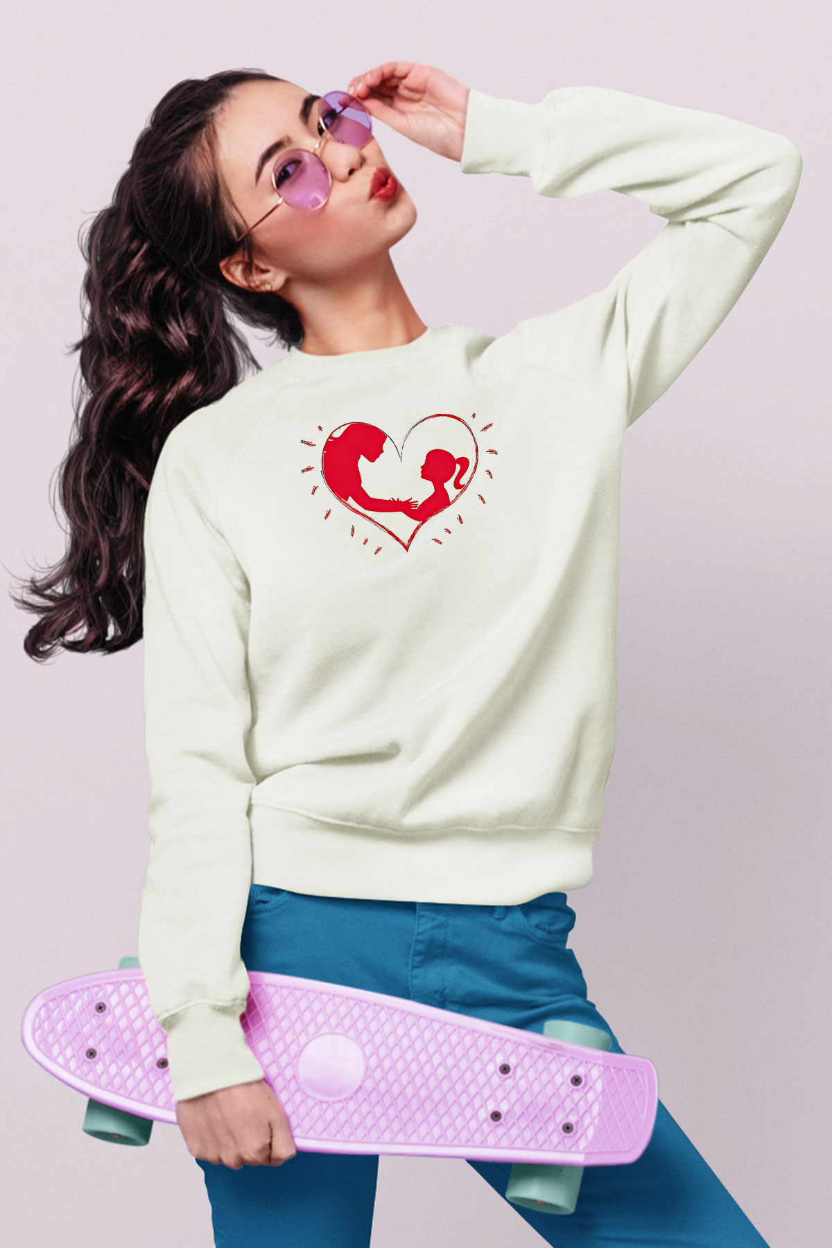 Anneler Günü Baskılı Beyaz Unisex Sweatshirt