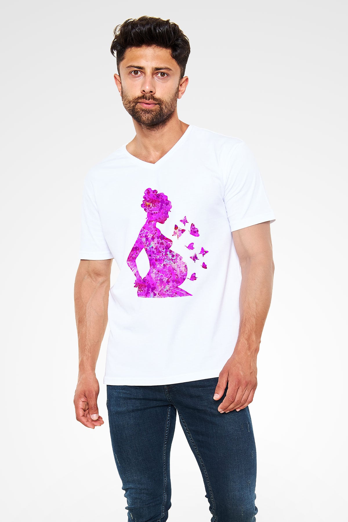 Anneler Günü Baskılı Beyaz Unisex V Yaka Tişört - Tshirt