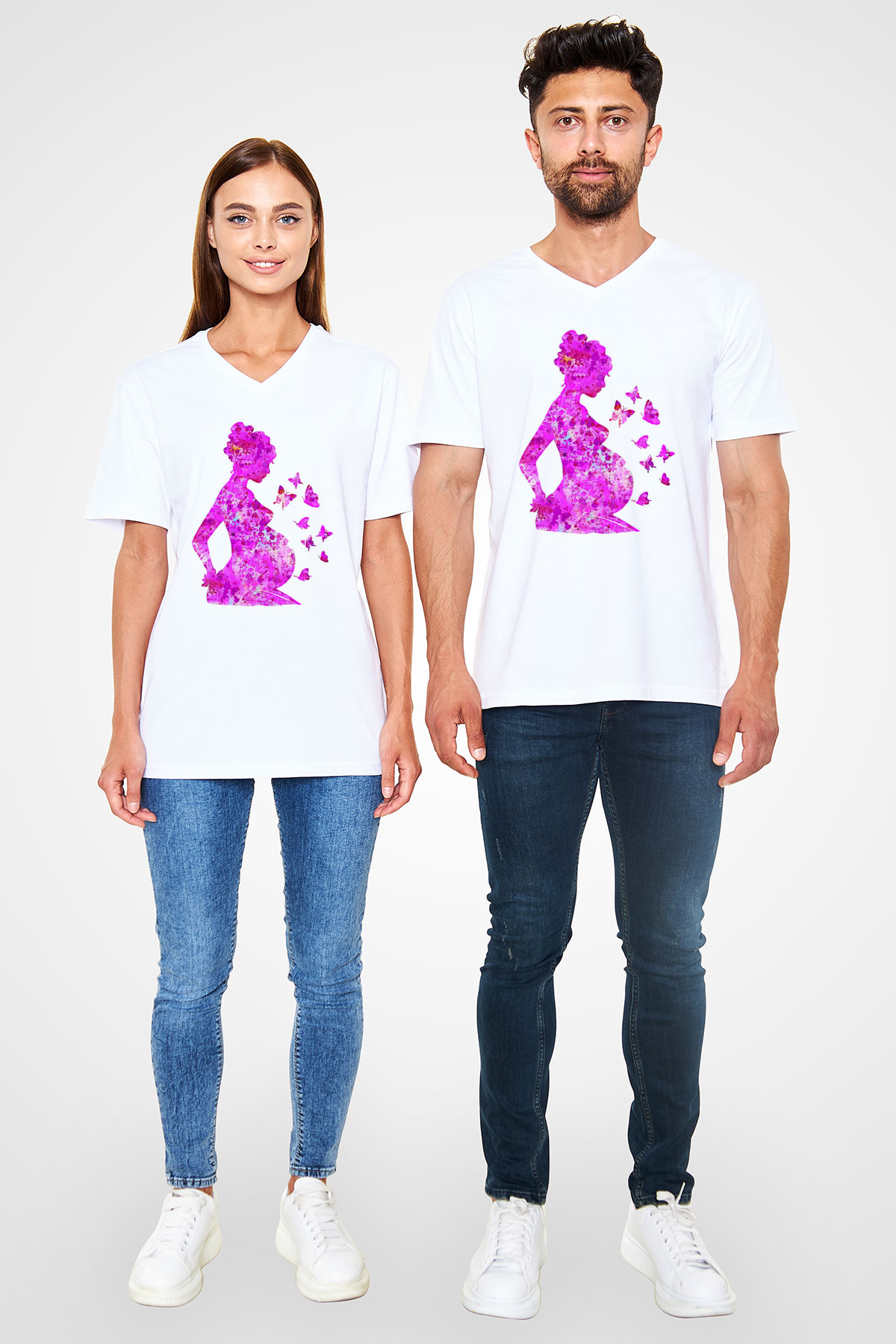 Anneler Günü Baskılı Beyaz Unisex V Yaka Tişört - Tshirt
