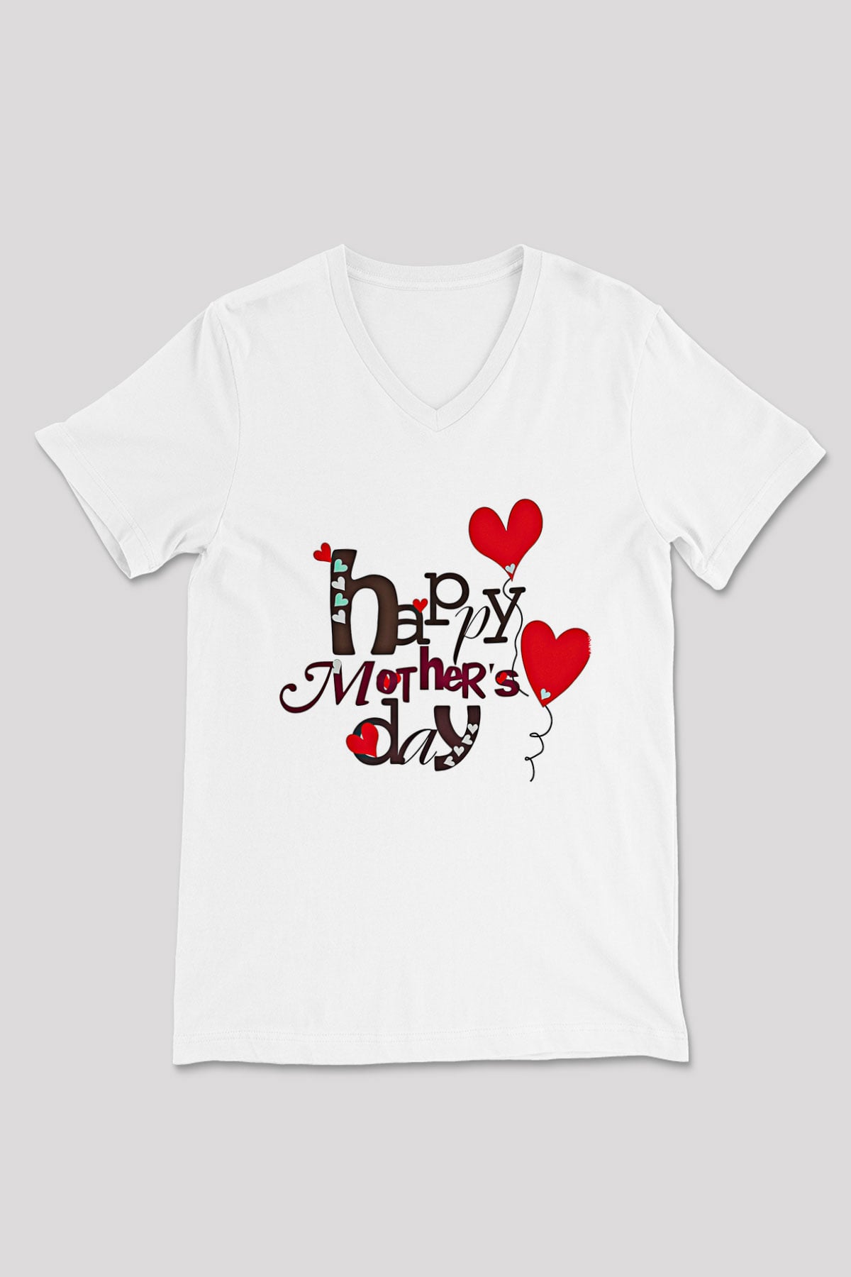Anneler Günü Baskılı Beyaz Unisex V Yaka Tişört - Tshirt