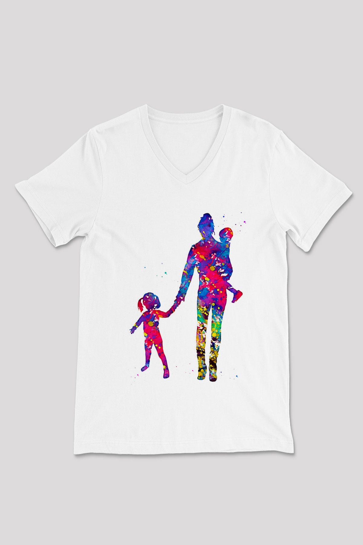 Anneler Günü Baskılı Beyaz Unisex V Yaka Tişört - Tshirt