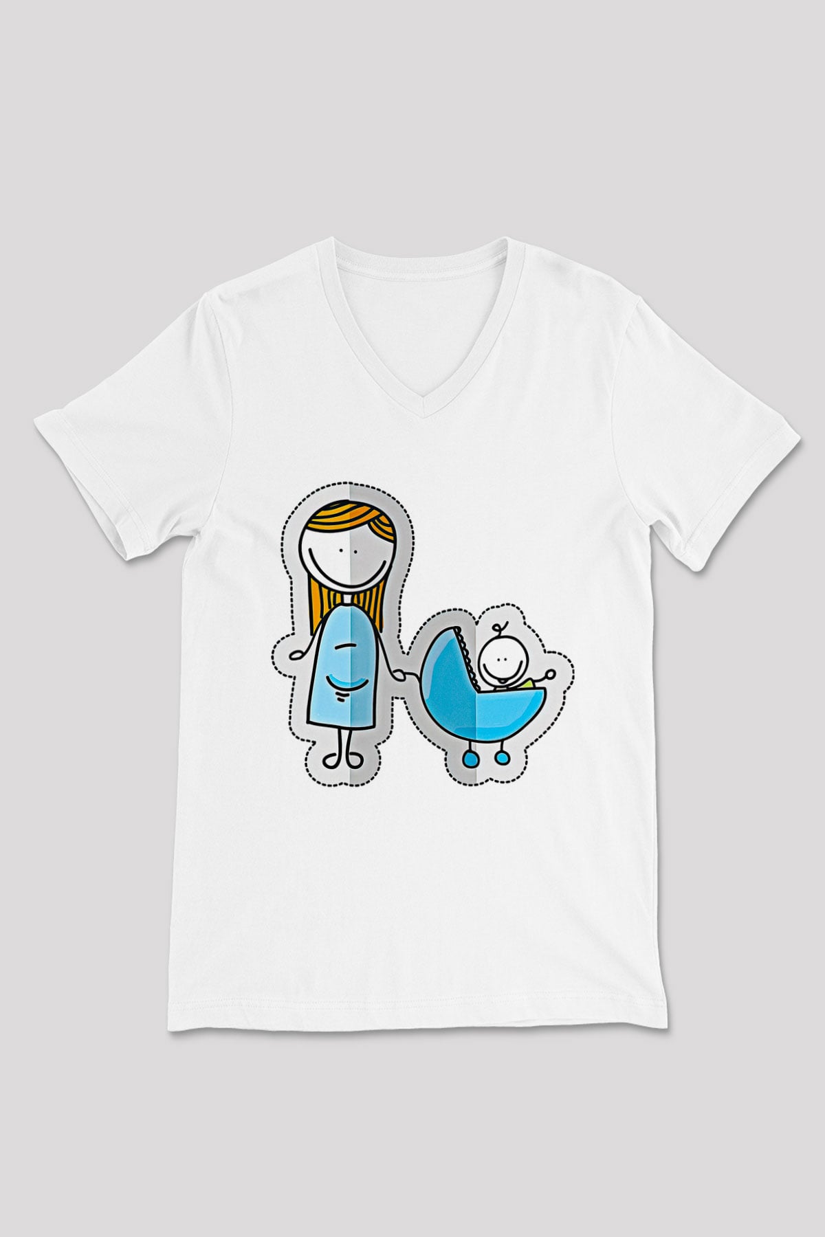 Anneler Günü Baskılı Beyaz Unisex V Yaka Tişört - Tshirt