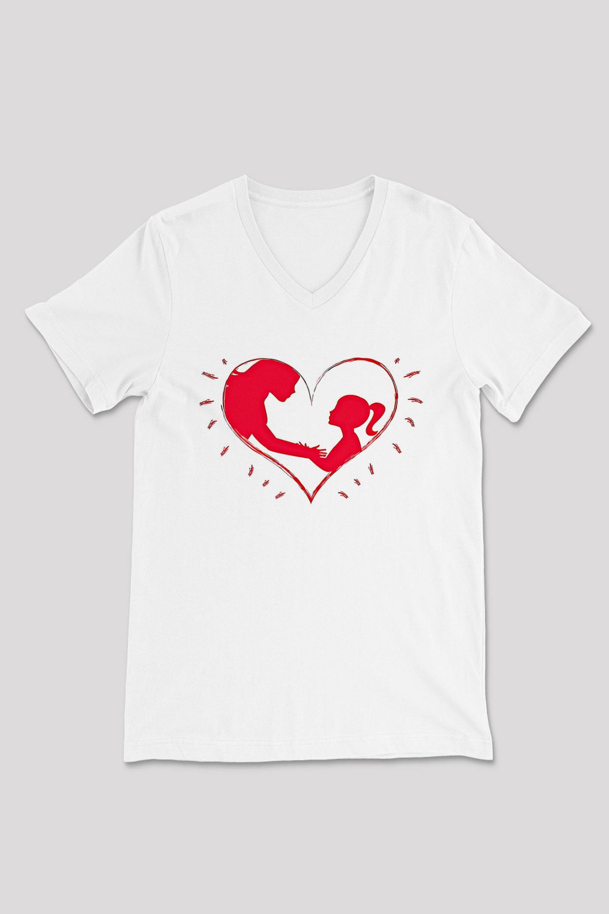 Anneler Günü Baskılı Beyaz Unisex V Yaka Tişört - Tshirt
