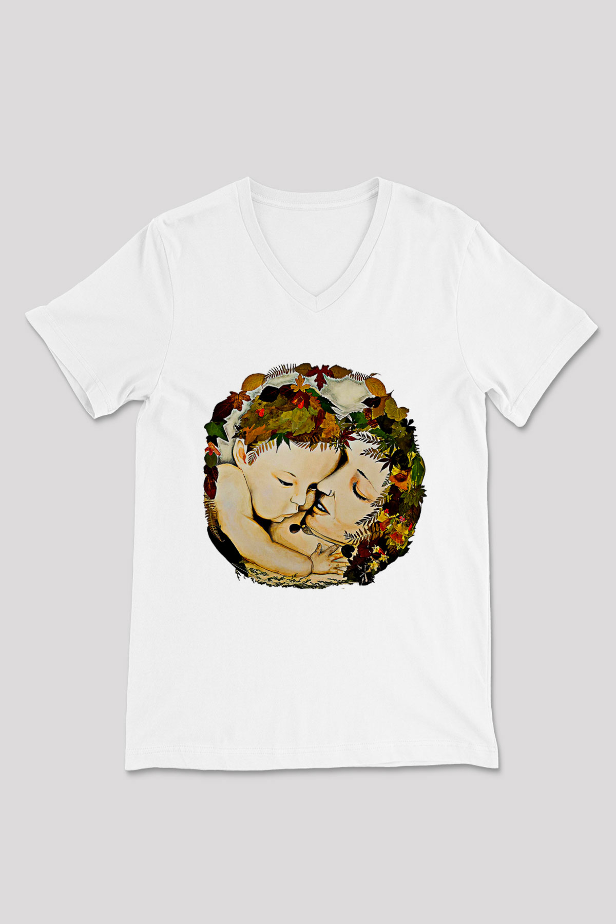 Anneler Günü Baskılı Beyaz Unisex V Yaka Tişört - Tshirt