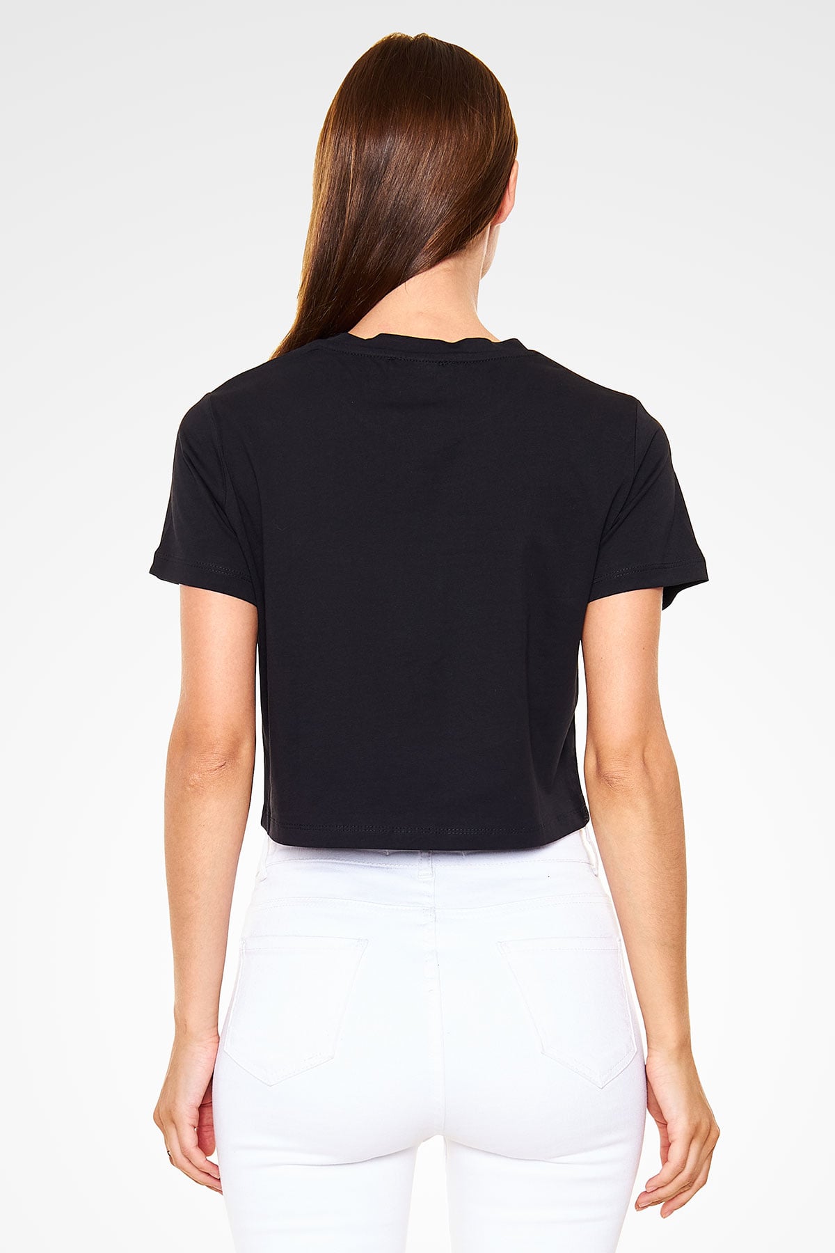Anneler Günü Baskılı Siyah Crop Top Kadın Tişört - Tshirt
