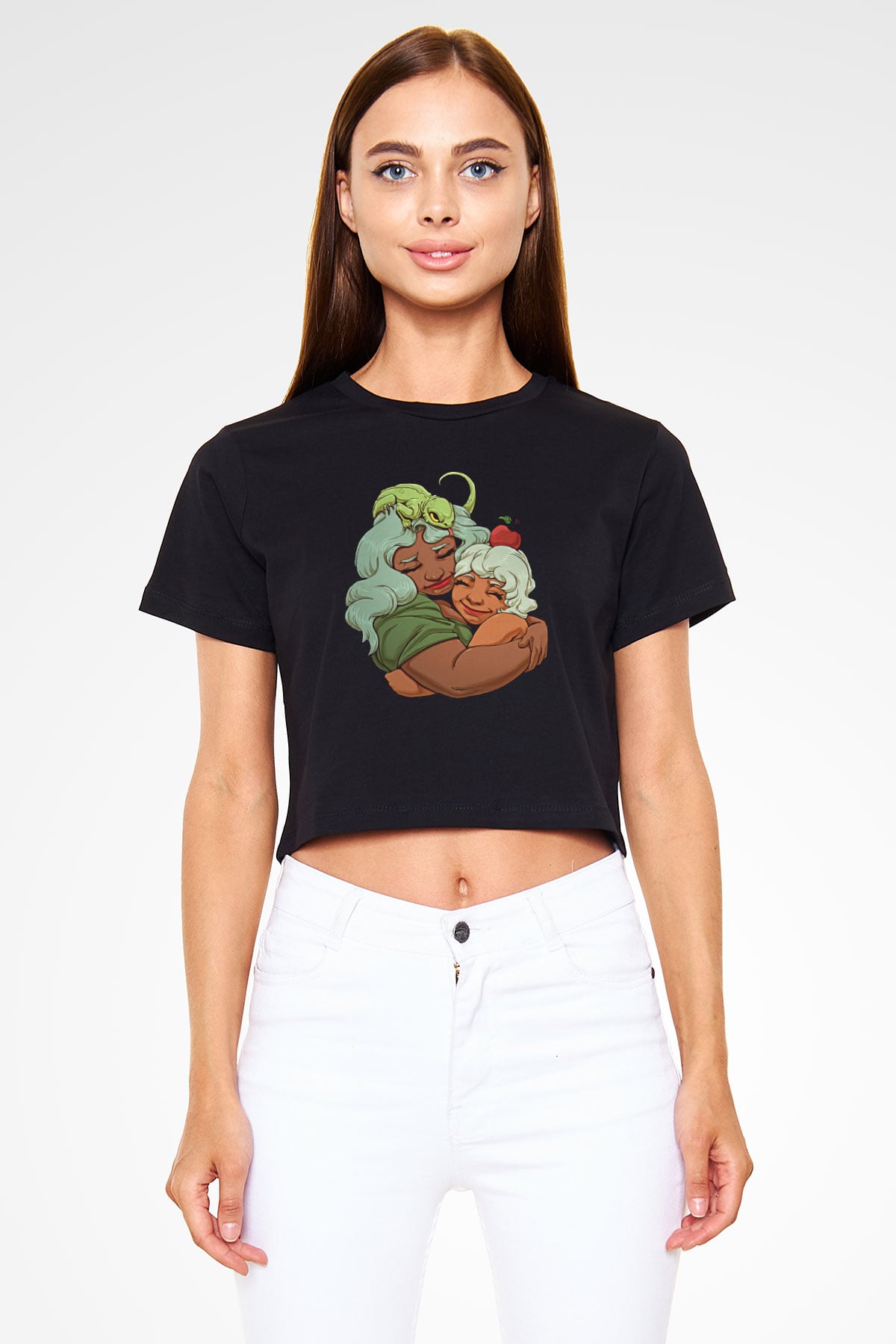 Anneler Günü Baskılı Siyah Crop Top Kadın Tişört - Tshirt