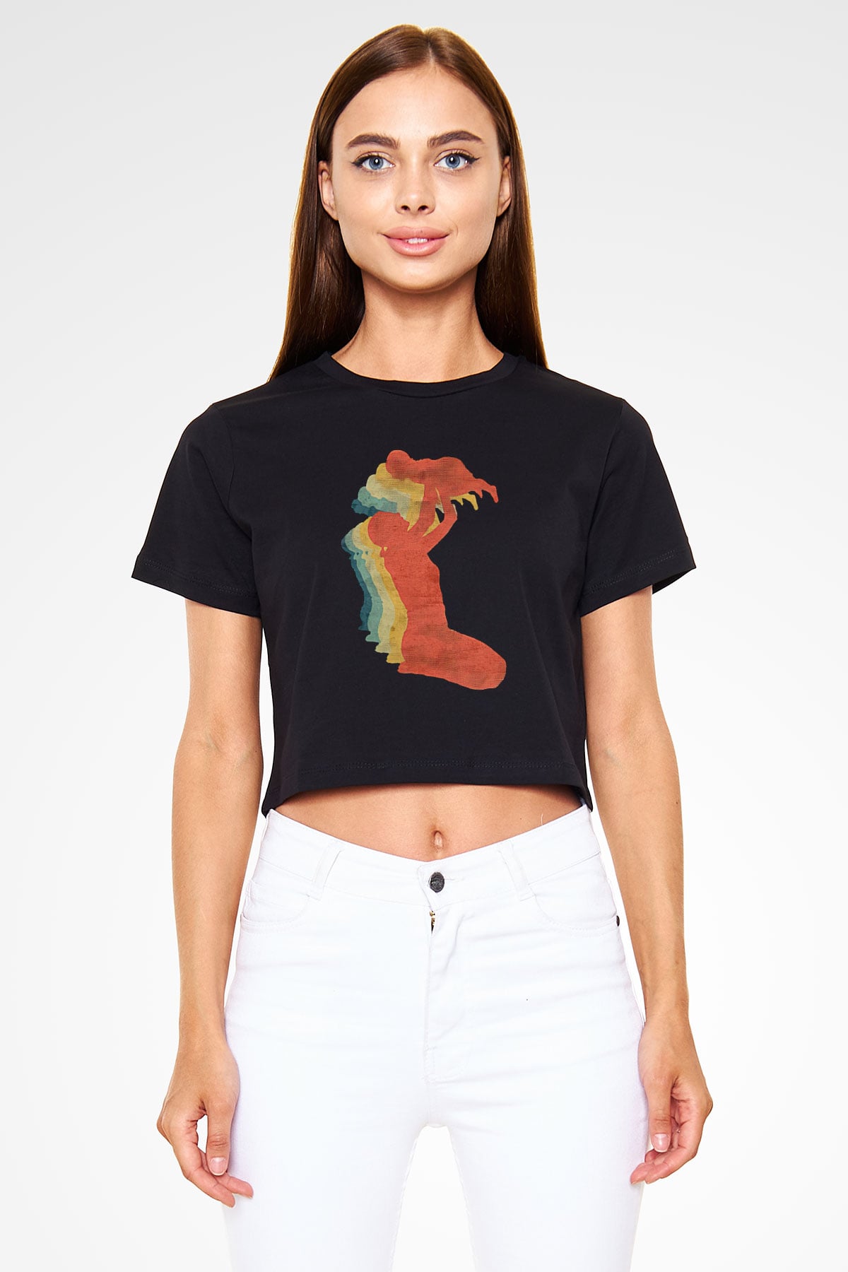 Anneler Günü Baskılı Siyah Crop Top Kadın Tişört - Tshirt