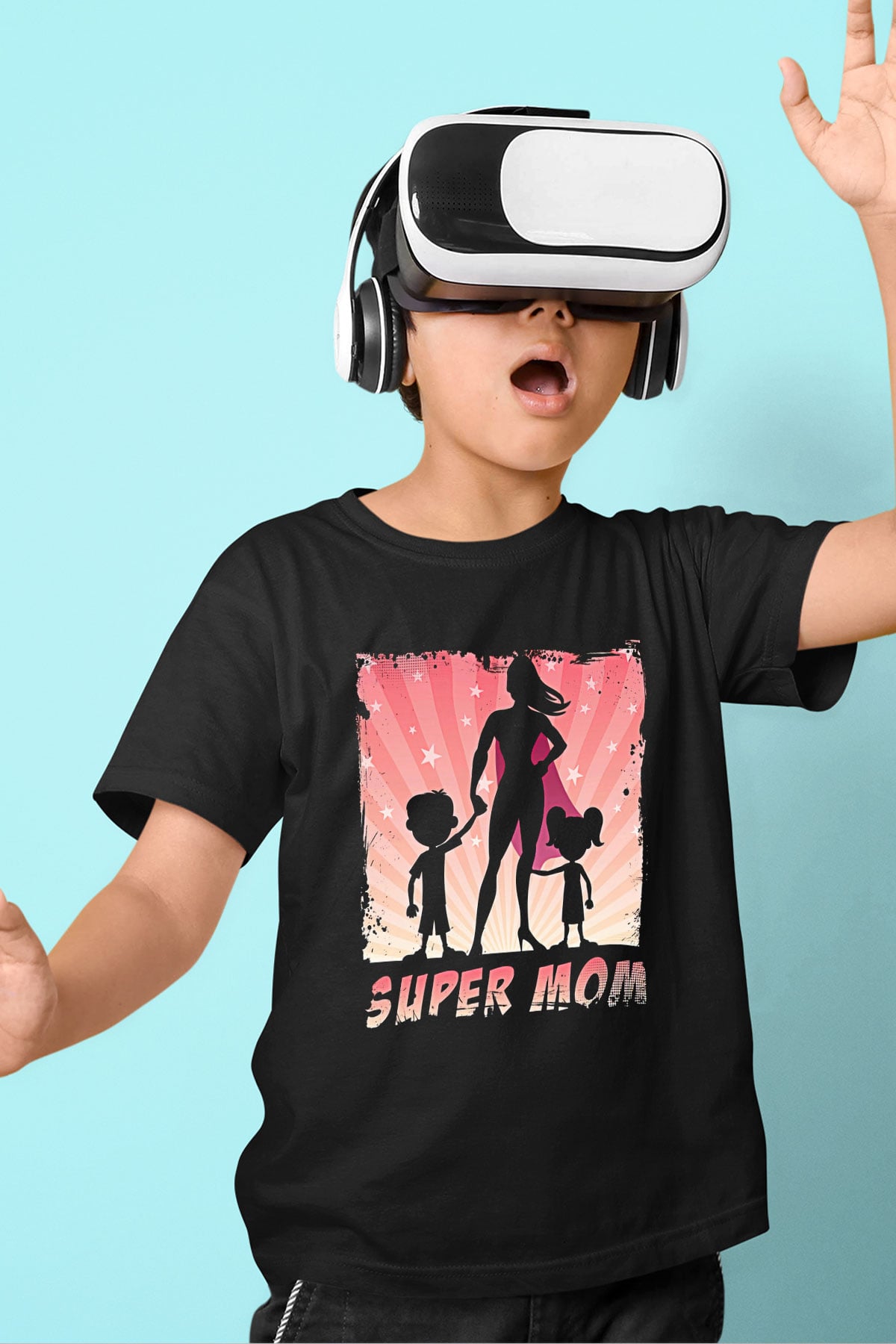Anneler Günü Baskılı Unisex Siyah Çocuk Tişört - Tshirt