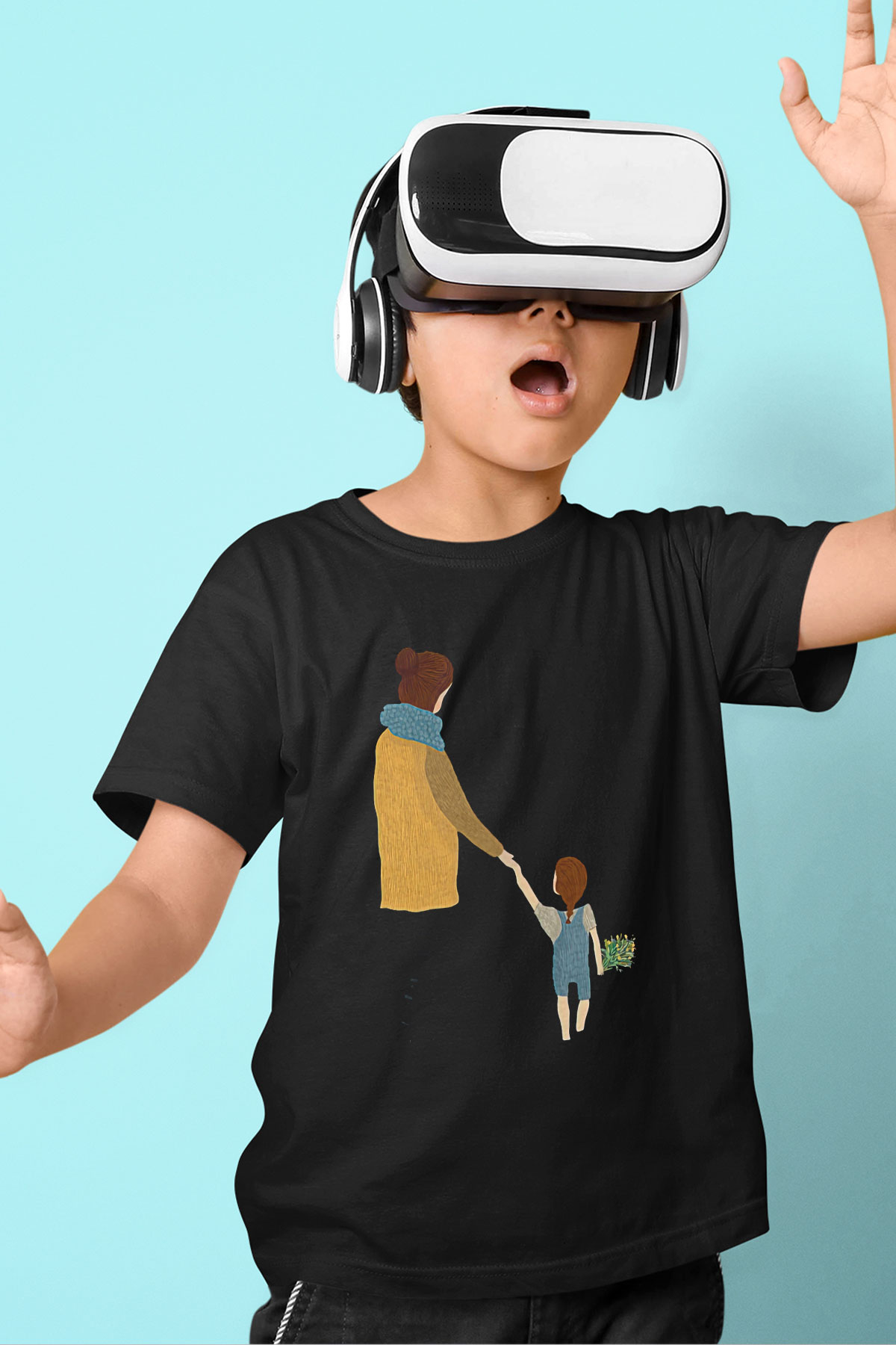 Anneler Günü Baskılı Unisex Siyah Çocuk Tişört - Tshirt