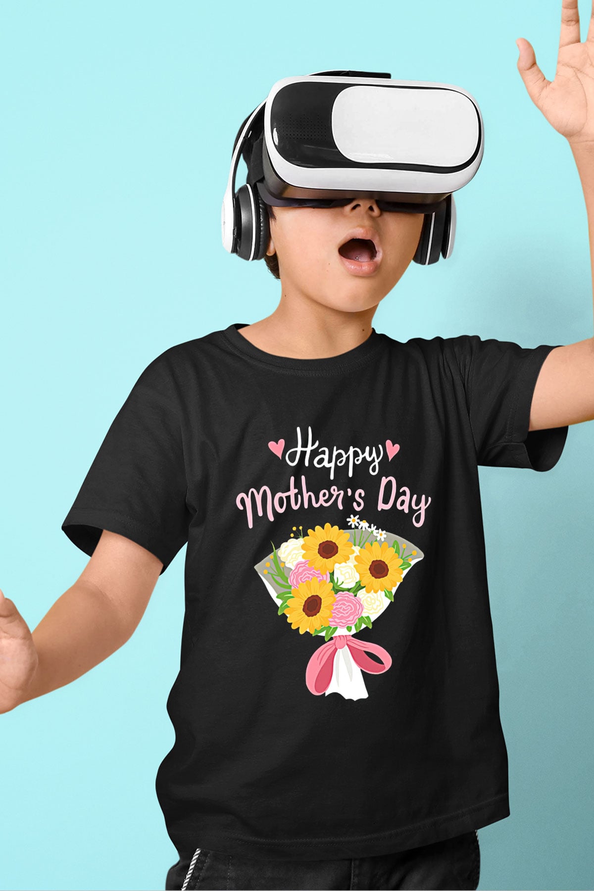 Anneler Günü Baskılı Unisex Siyah Çocuk Tişört - Tshirt