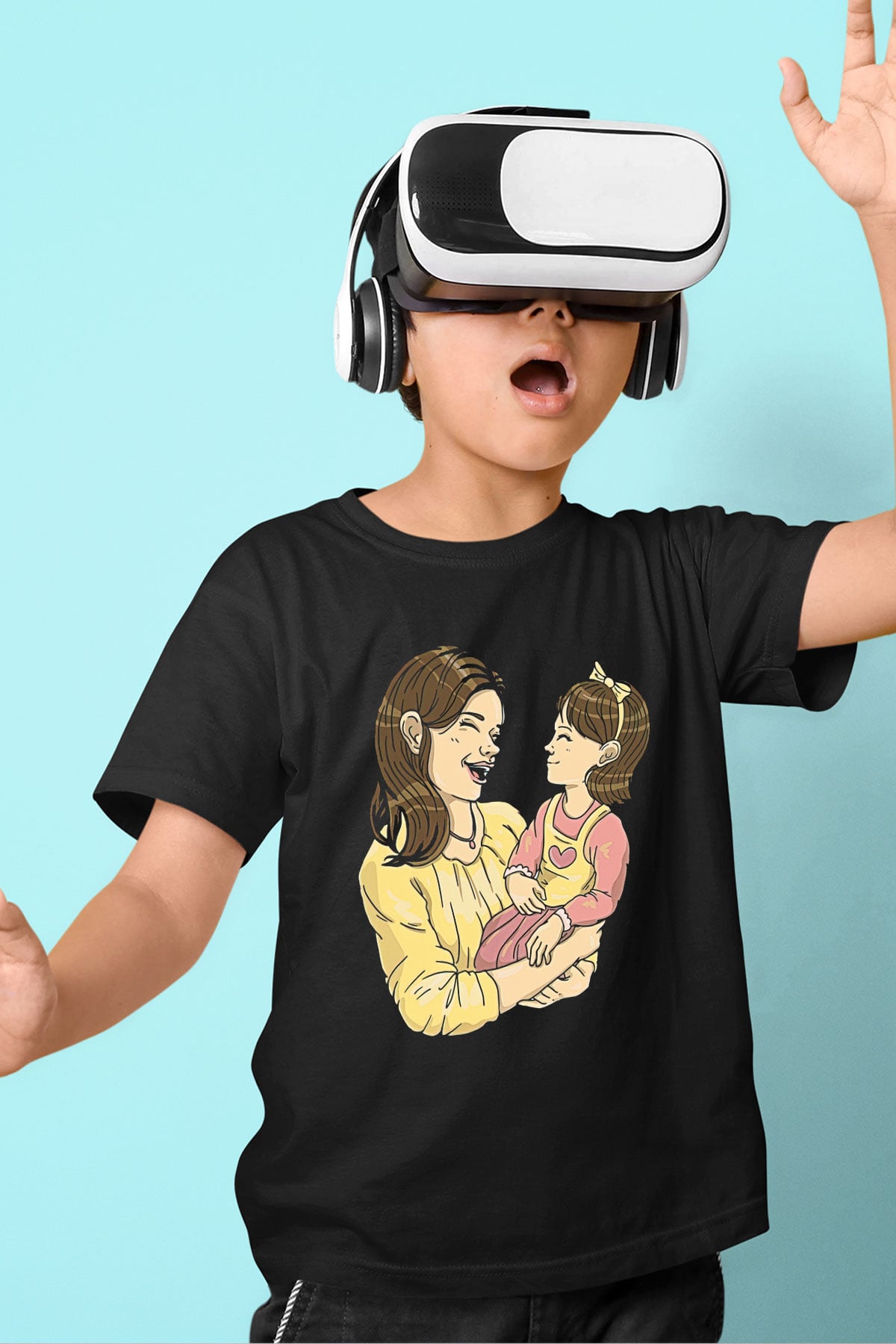 Anneler Günü Baskılı Unisex Siyah Çocuk Tişört - Tshirt