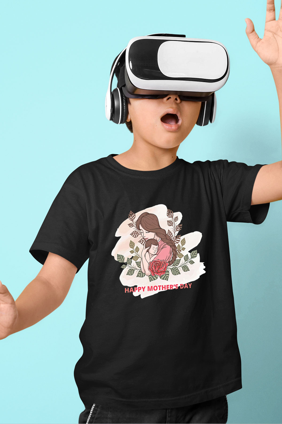 Anneler Günü Baskılı Unisex Siyah Çocuk Tişört - Tshirt