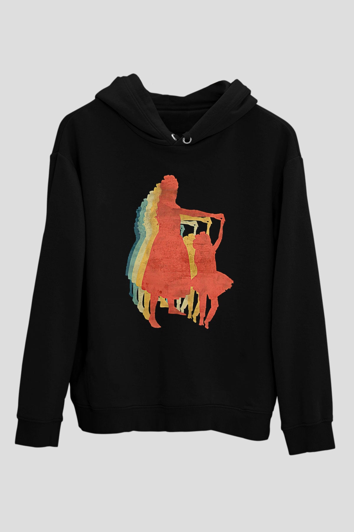 Anneler Günü Baskılı Unisex Siyah Hoodie