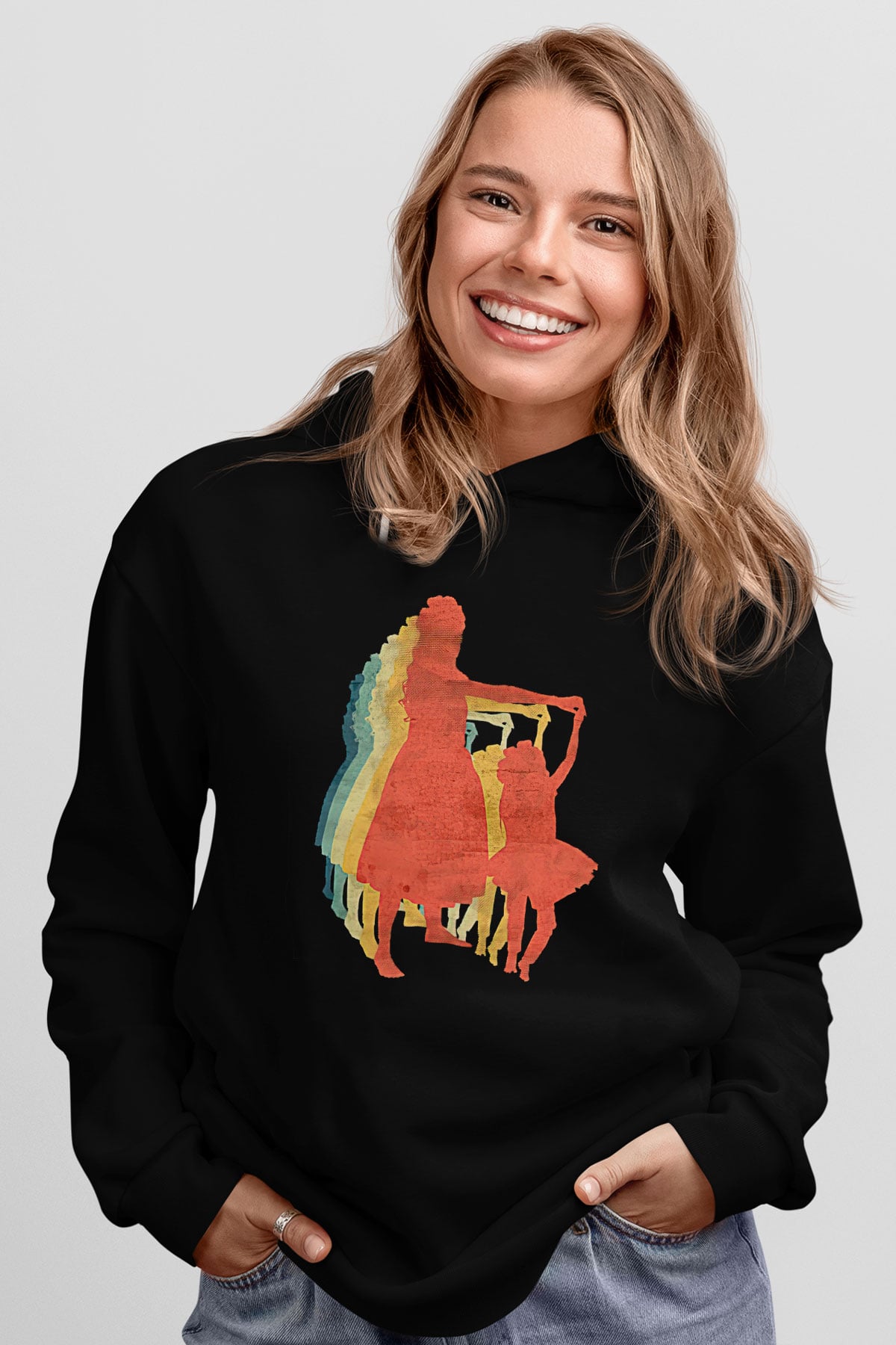 Anneler Günü Baskılı Unisex Siyah Hoodie