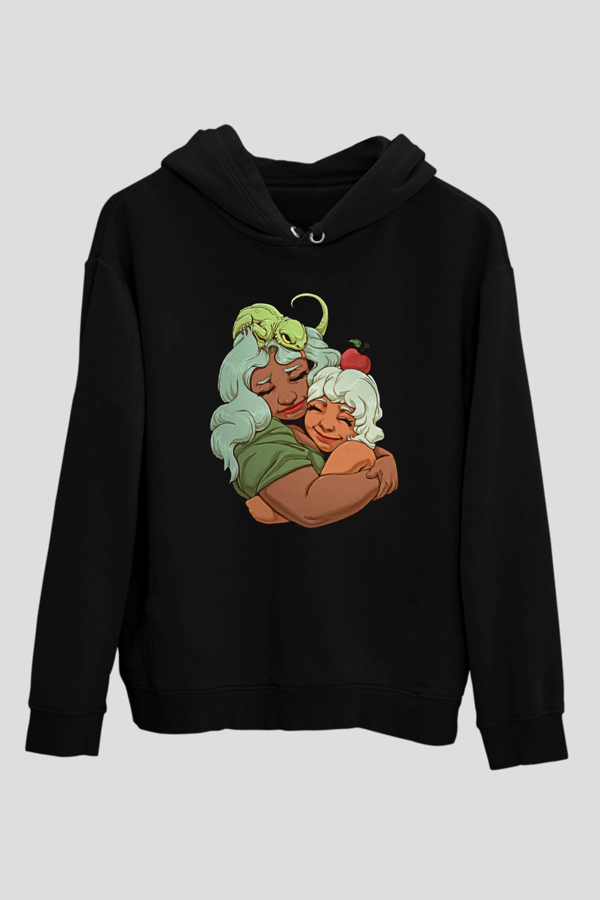 Anneler Günü Baskılı Unisex Siyah Hoodie