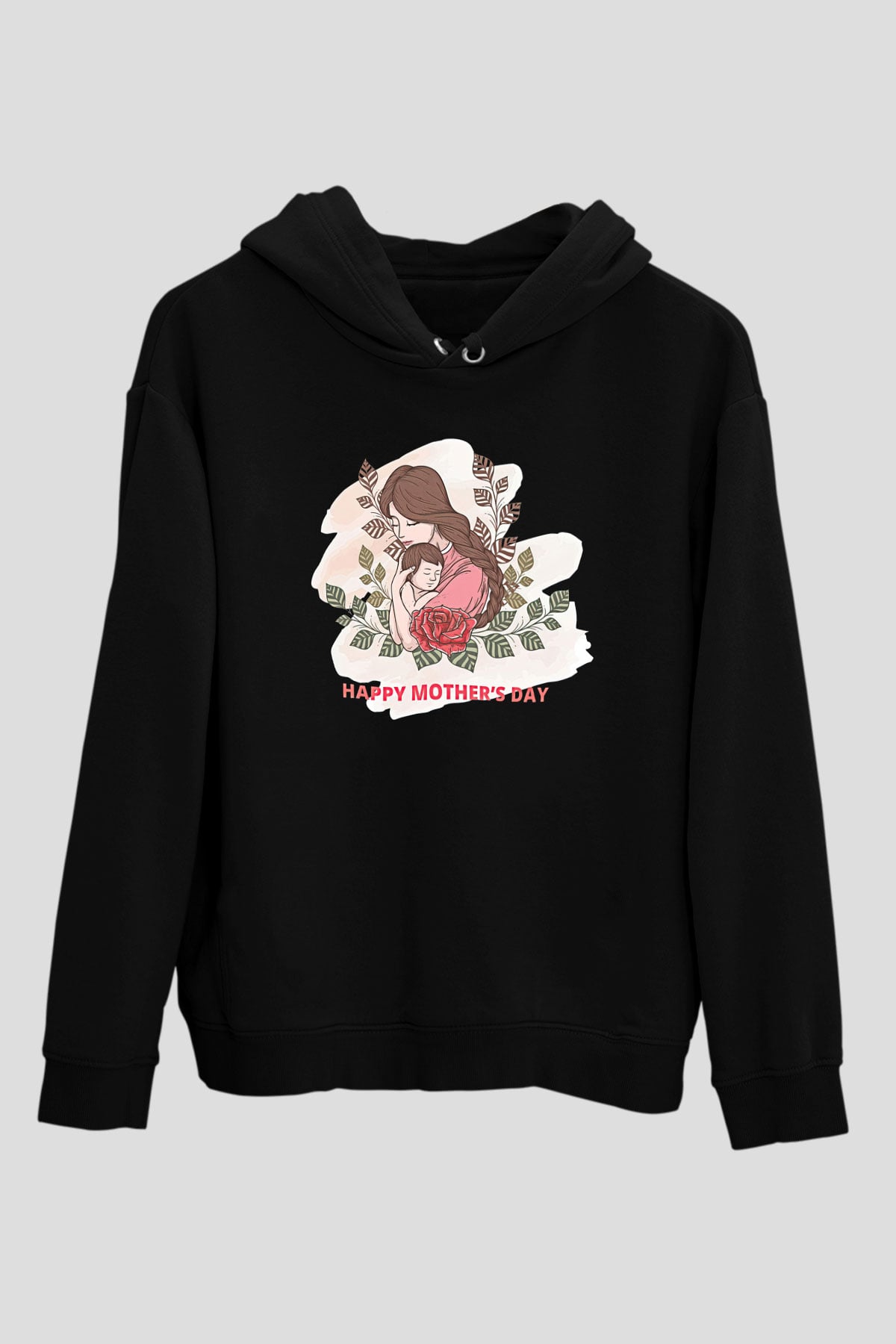Anneler Günü Baskılı Unisex Siyah Hoodie