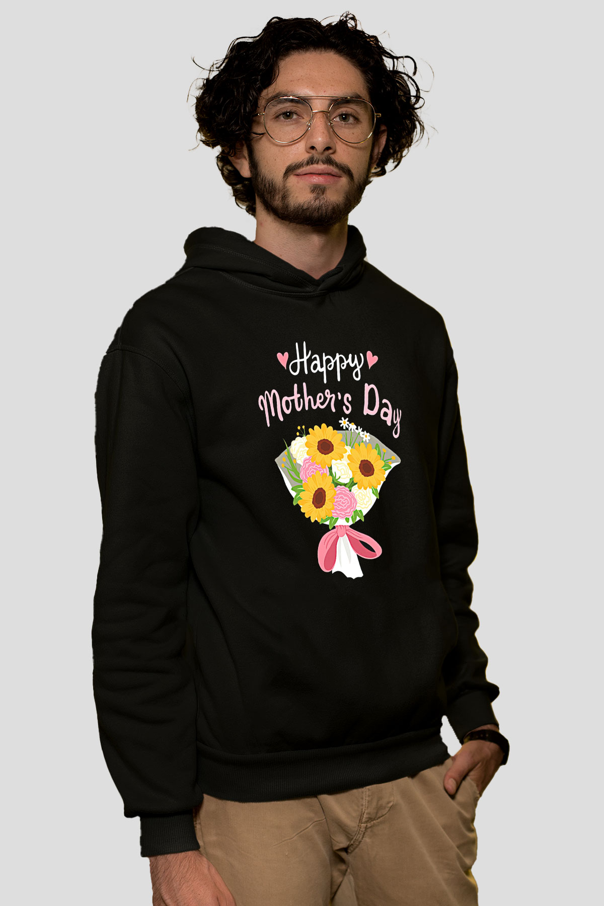 Anneler Günü Baskılı Unisex Siyah Hoodie