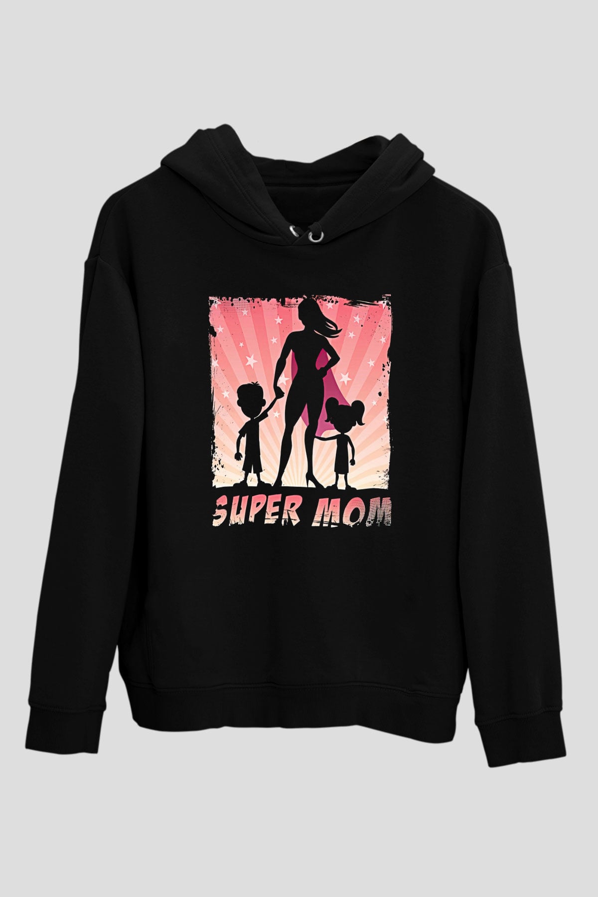 Anneler Günü Baskılı Unisex Siyah Hoodie