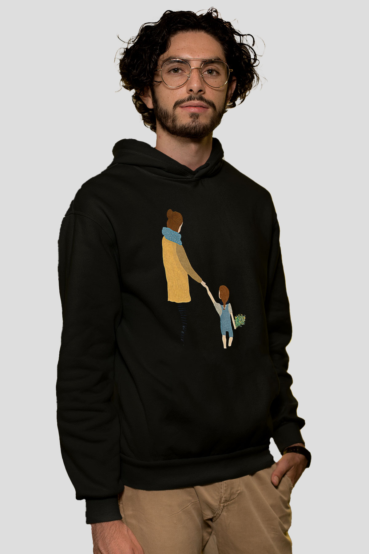 Anneler Günü Baskılı Unisex Siyah Hoodie