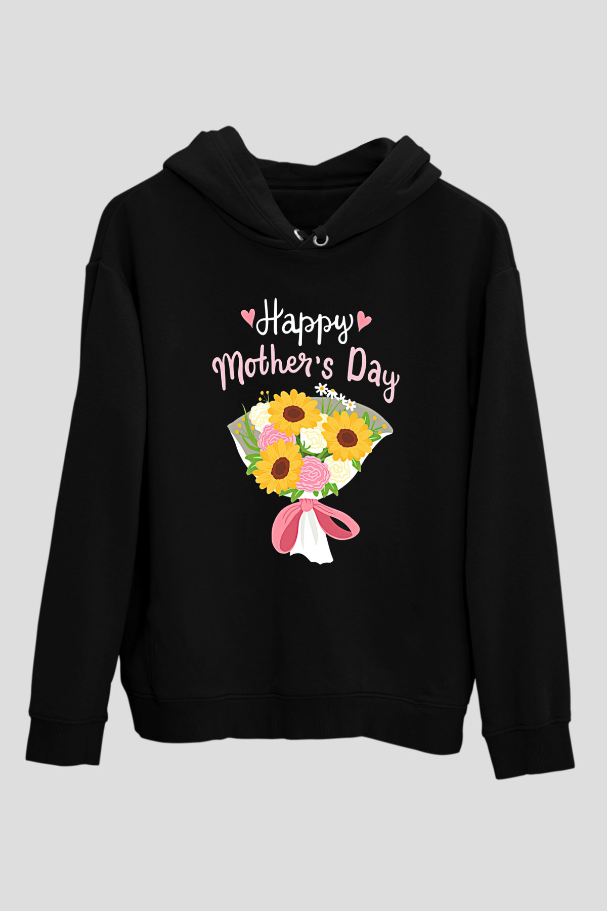 Anneler Günü Baskılı Unisex Siyah Hoodie