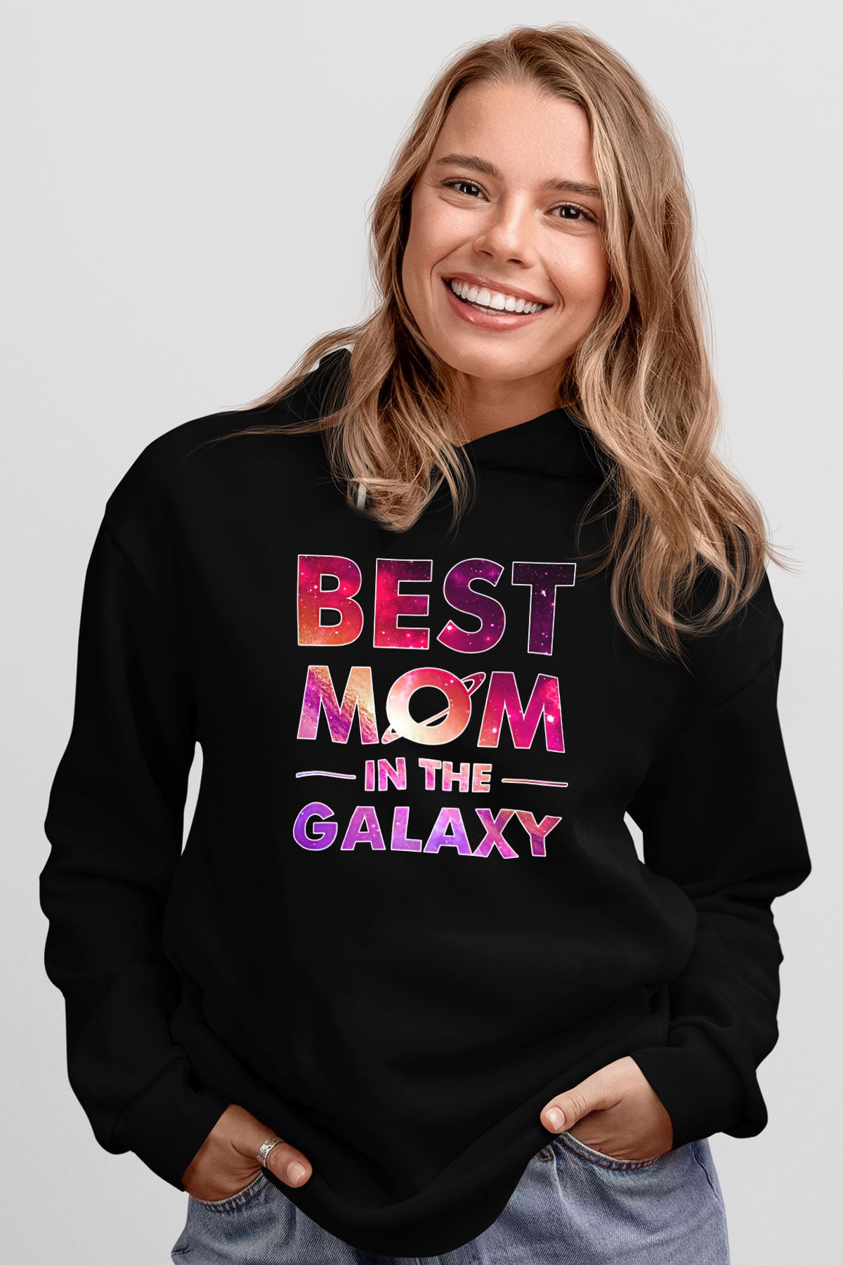 Anneler Günü Baskılı Unisex Siyah Hoodie
