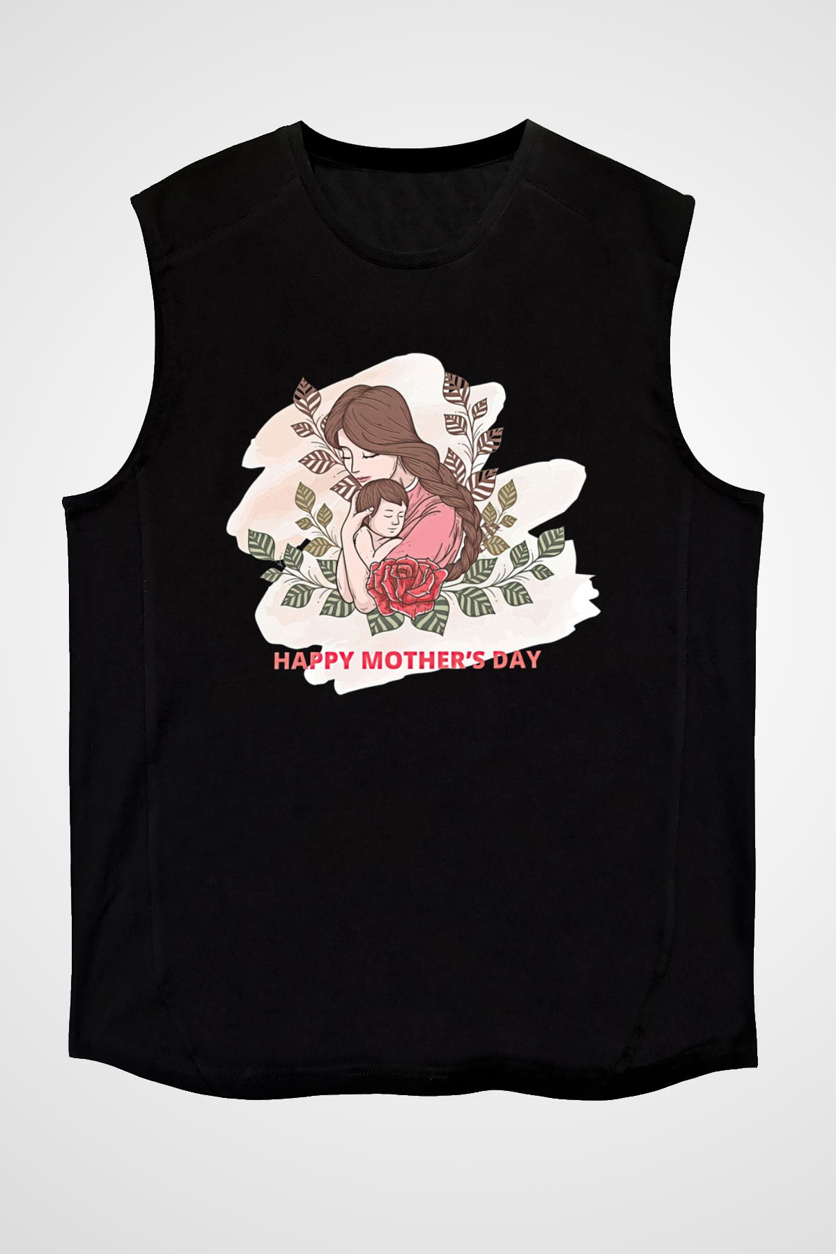 Anneler Günü Baskılı Unisex Siyah Kolsuz Tişört - Tshirt