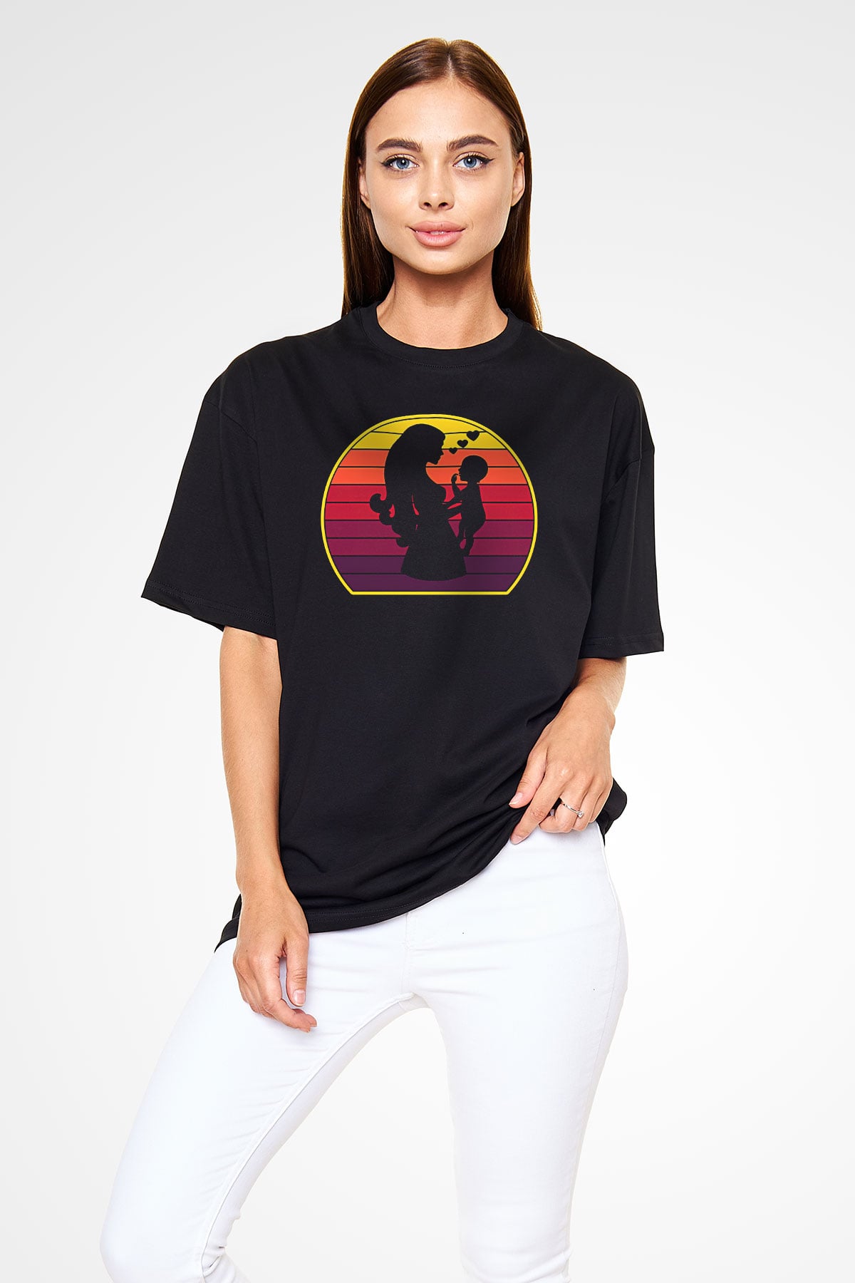 Anneler Günü Baskılı Unisex Siyah Oversize Tişört - Tshirt