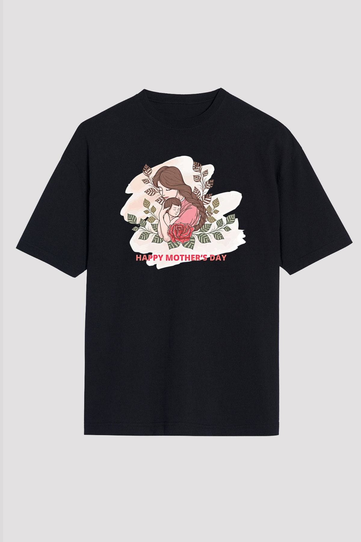 Anneler Günü Baskılı Unisex Siyah Oversize Tişört - Tshirt