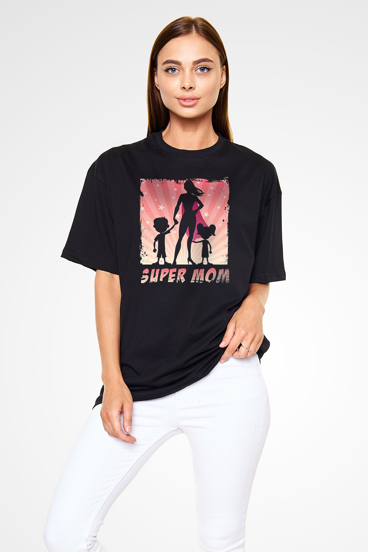 Anneler Günü Baskılı Unisex Siyah Oversize Tişört - Tshirt