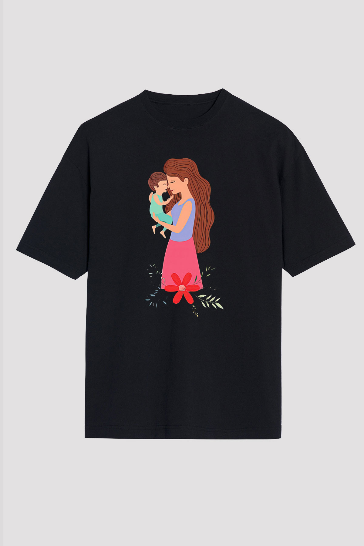 Anneler Günü Baskılı Unisex Siyah Oversize Tişört - Tshirt