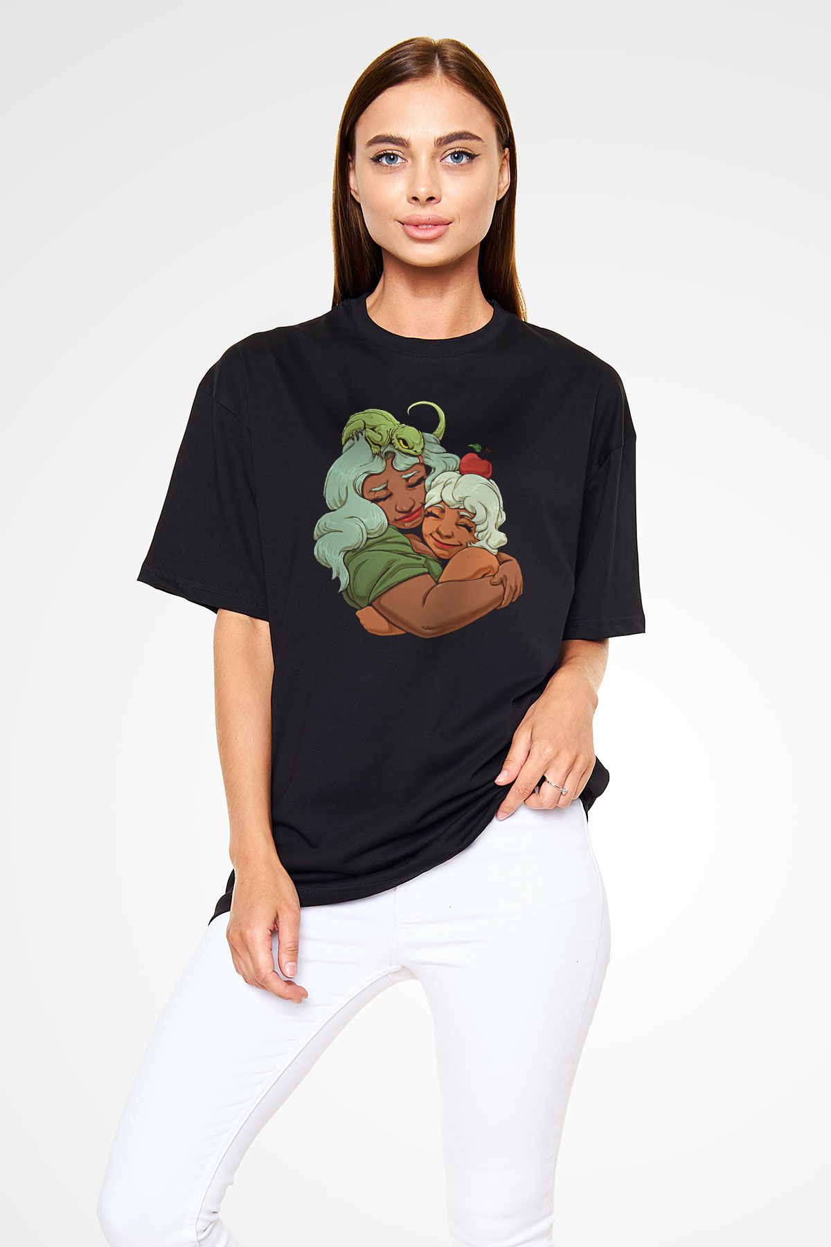 Anneler Günü Baskılı Unisex Siyah Oversize Tişört - Tshirt