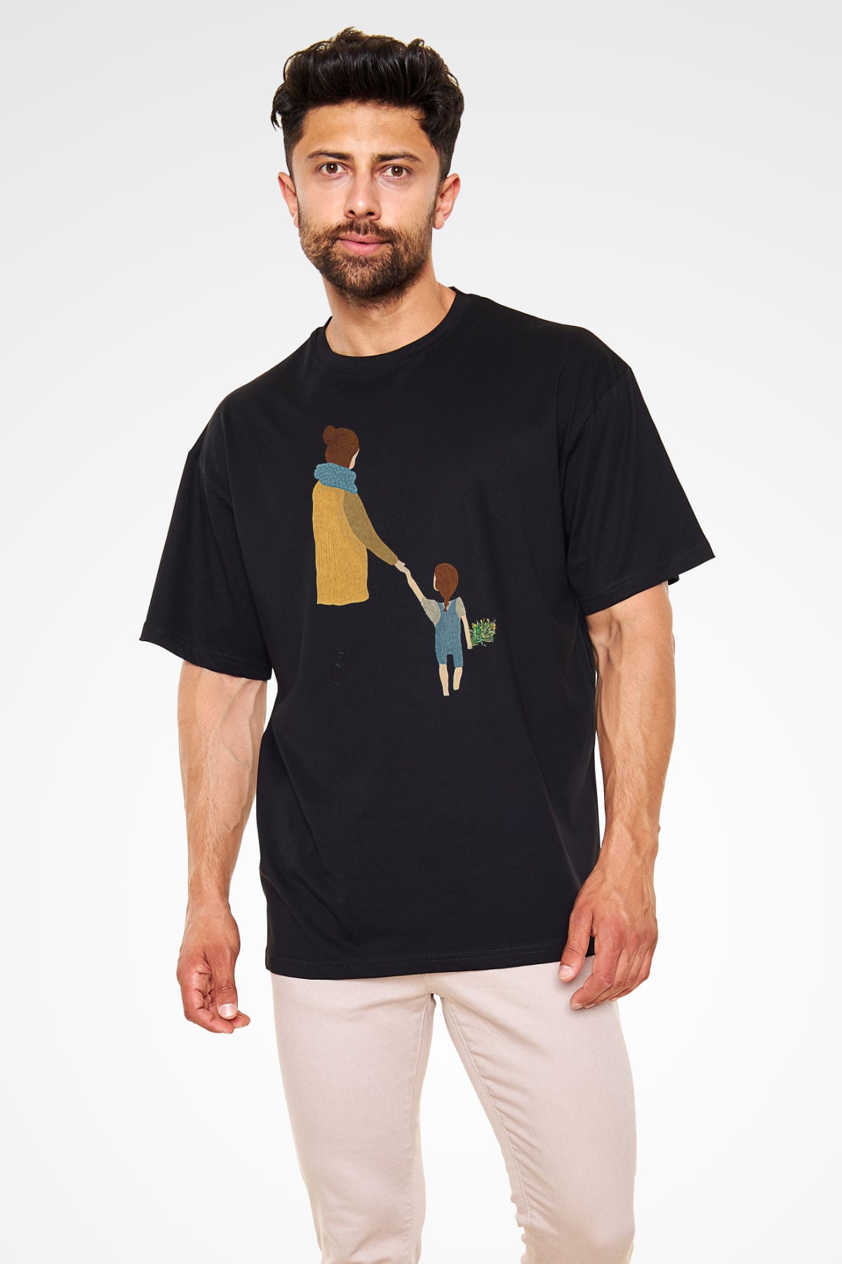 Anneler Günü Baskılı Unisex Siyah Oversize Tişört - Tshirt