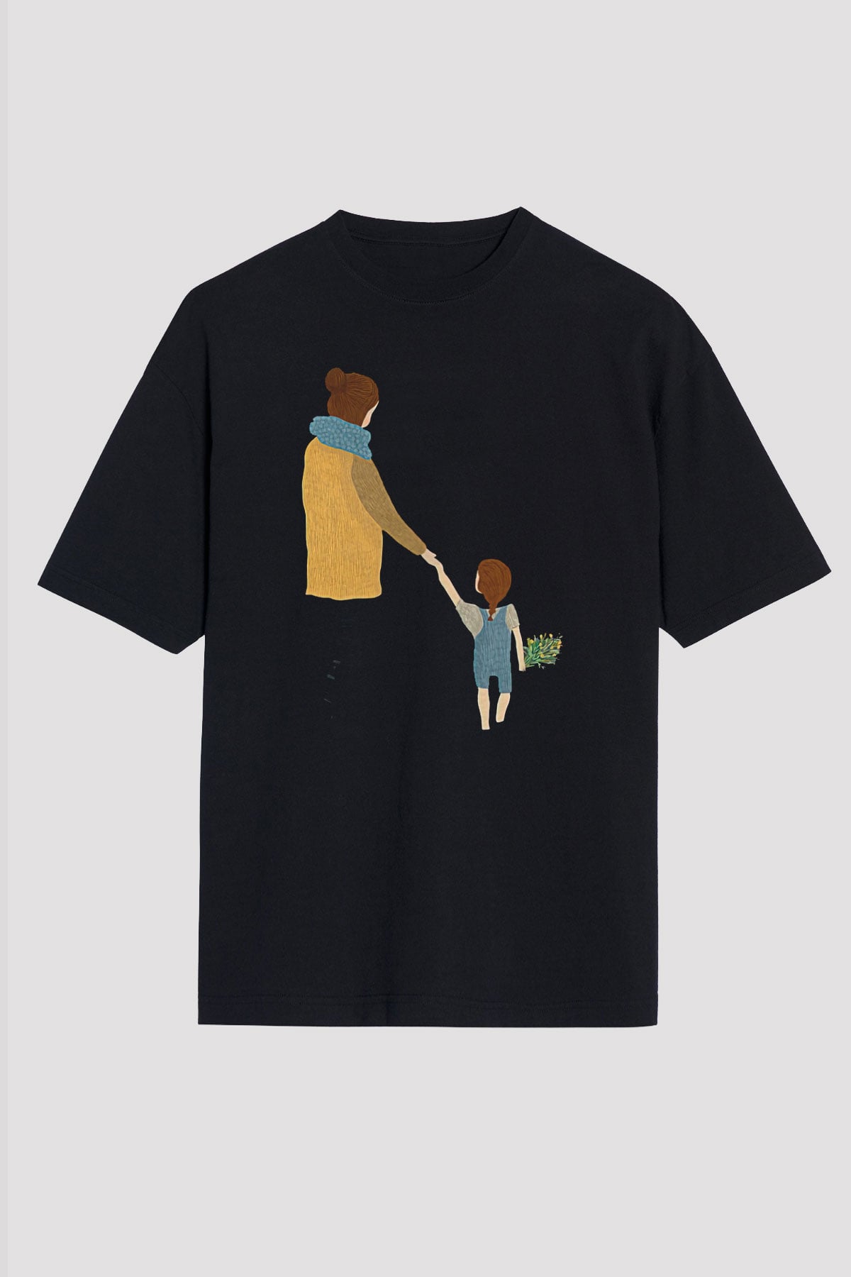 Anneler Günü Baskılı Unisex Siyah Oversize Tişört - Tshirt