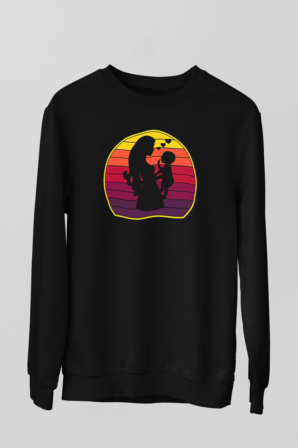 Anneler Günü Baskılı Unisex Siyah Sweatshirt