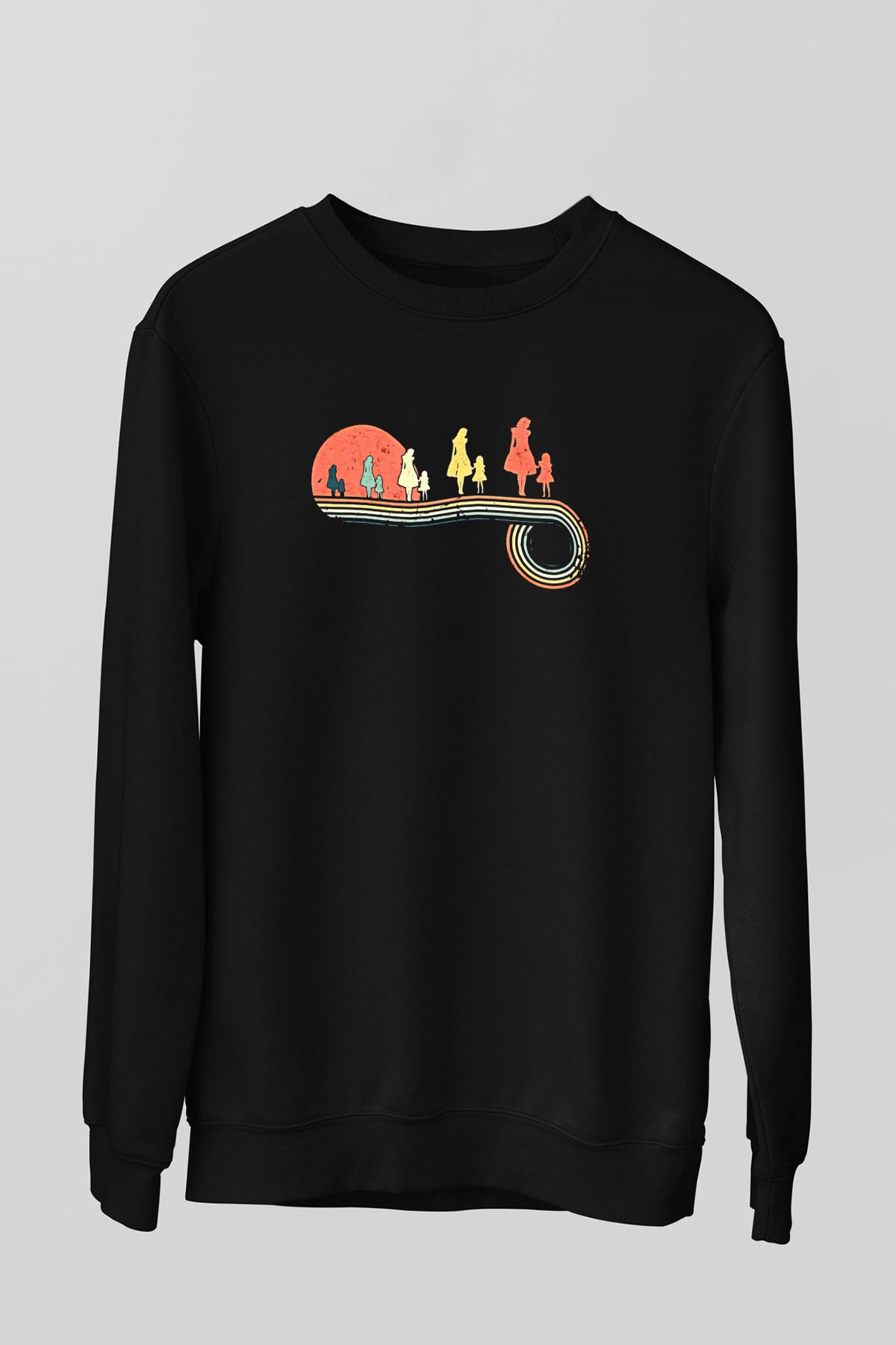Anneler Günü Baskılı Unisex Siyah Sweatshirt