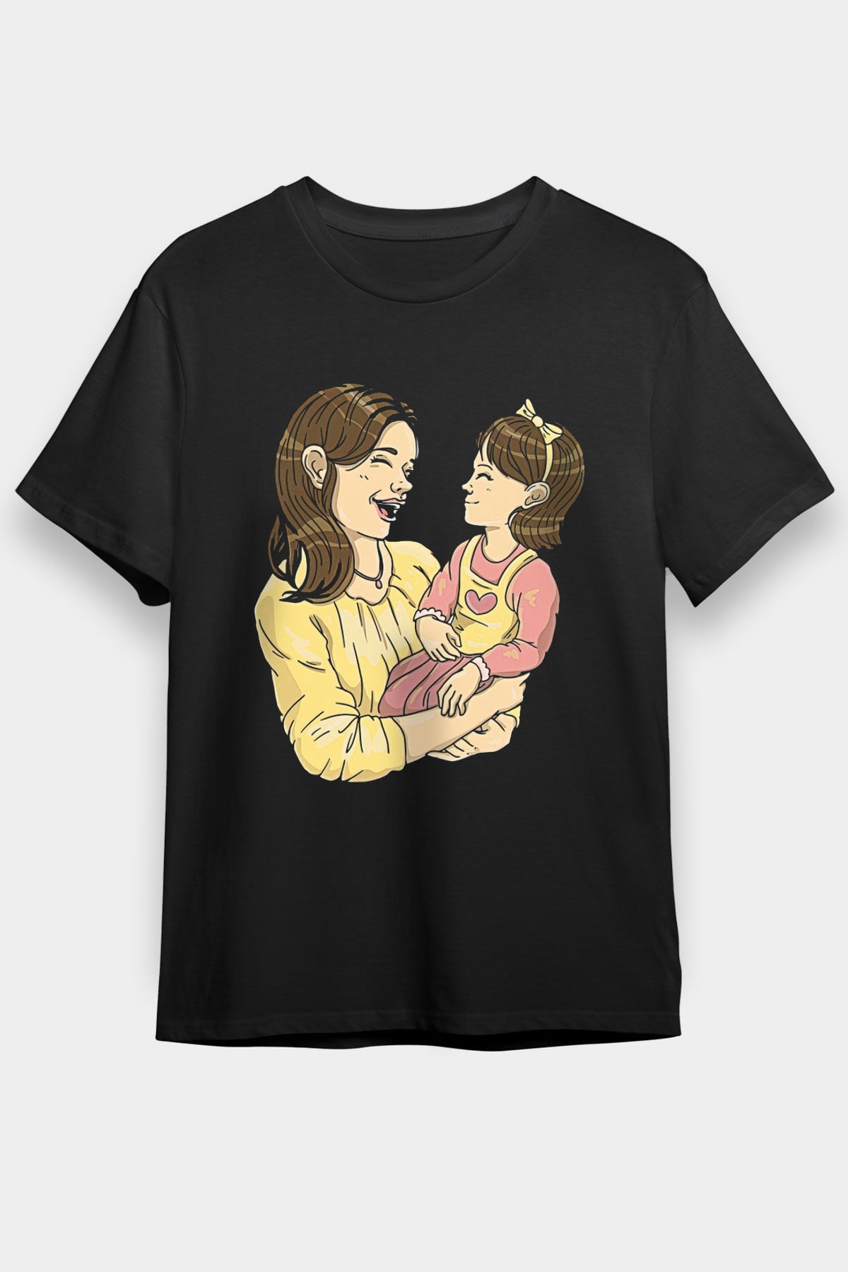 Anneler Günü Baskılı Unisex Siyah Tişört - Tshirt