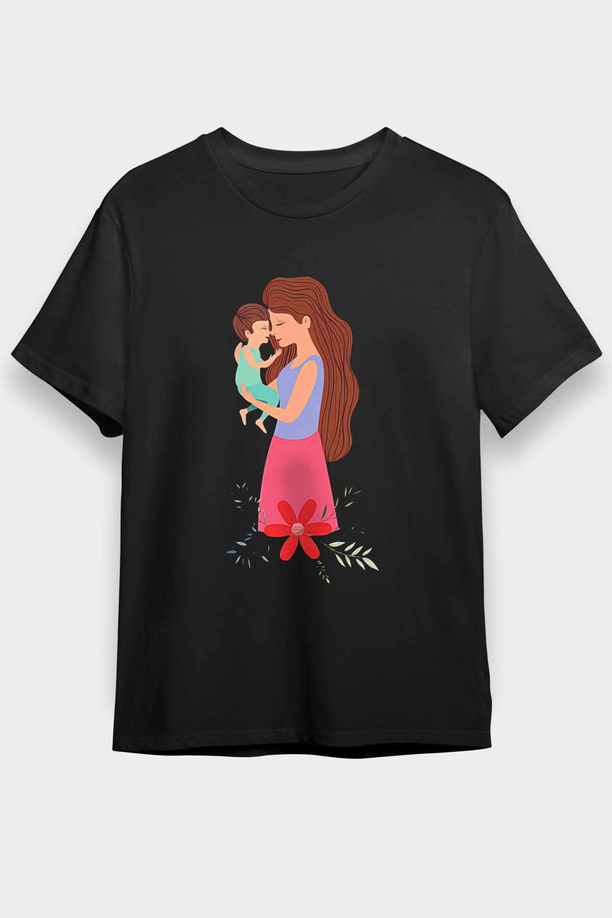 Anneler Günü Baskılı Unisex Siyah Tişört - Tshirt
