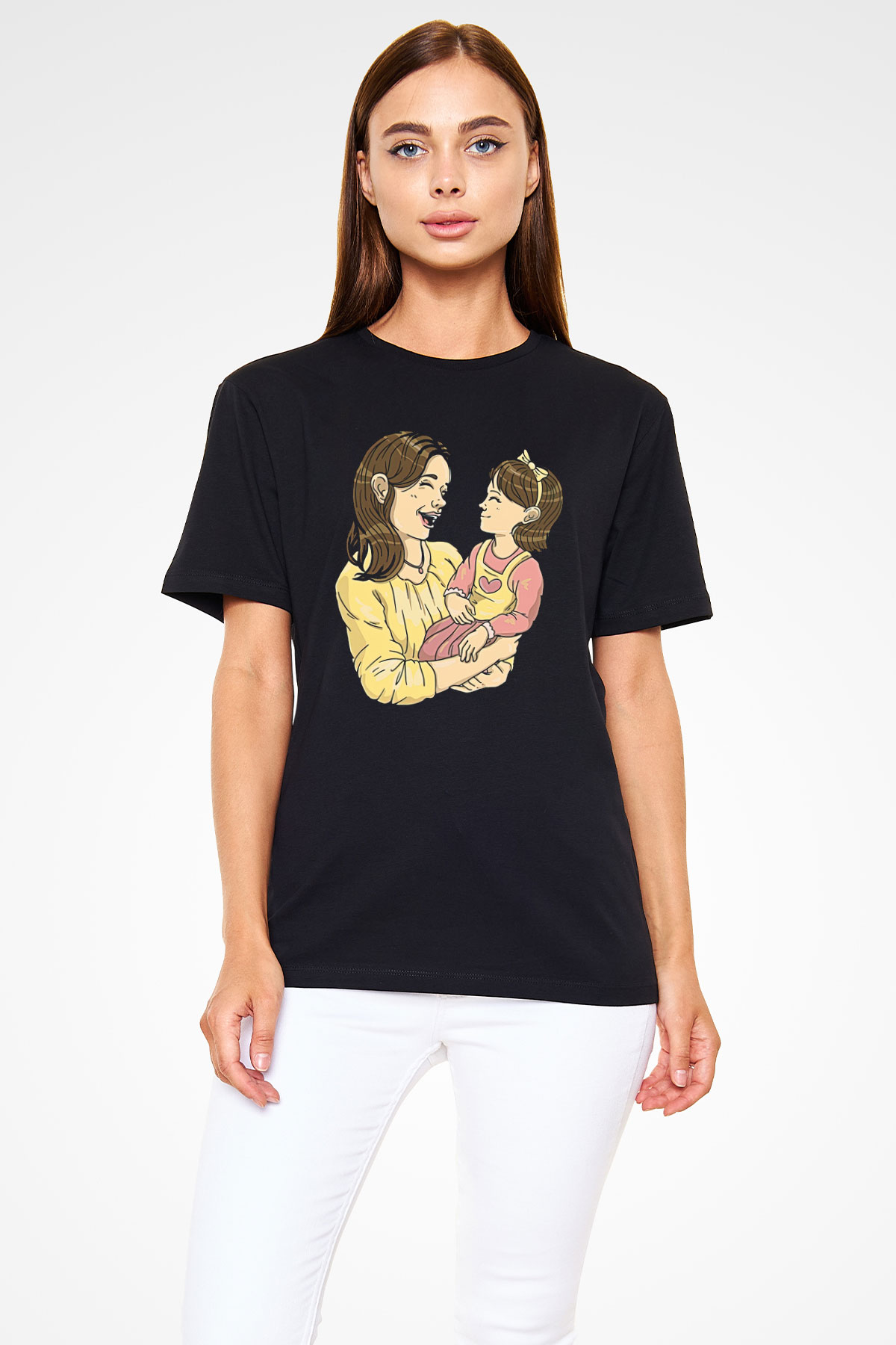 Anneler Günü Baskılı Unisex Siyah Tişört - Tshirt