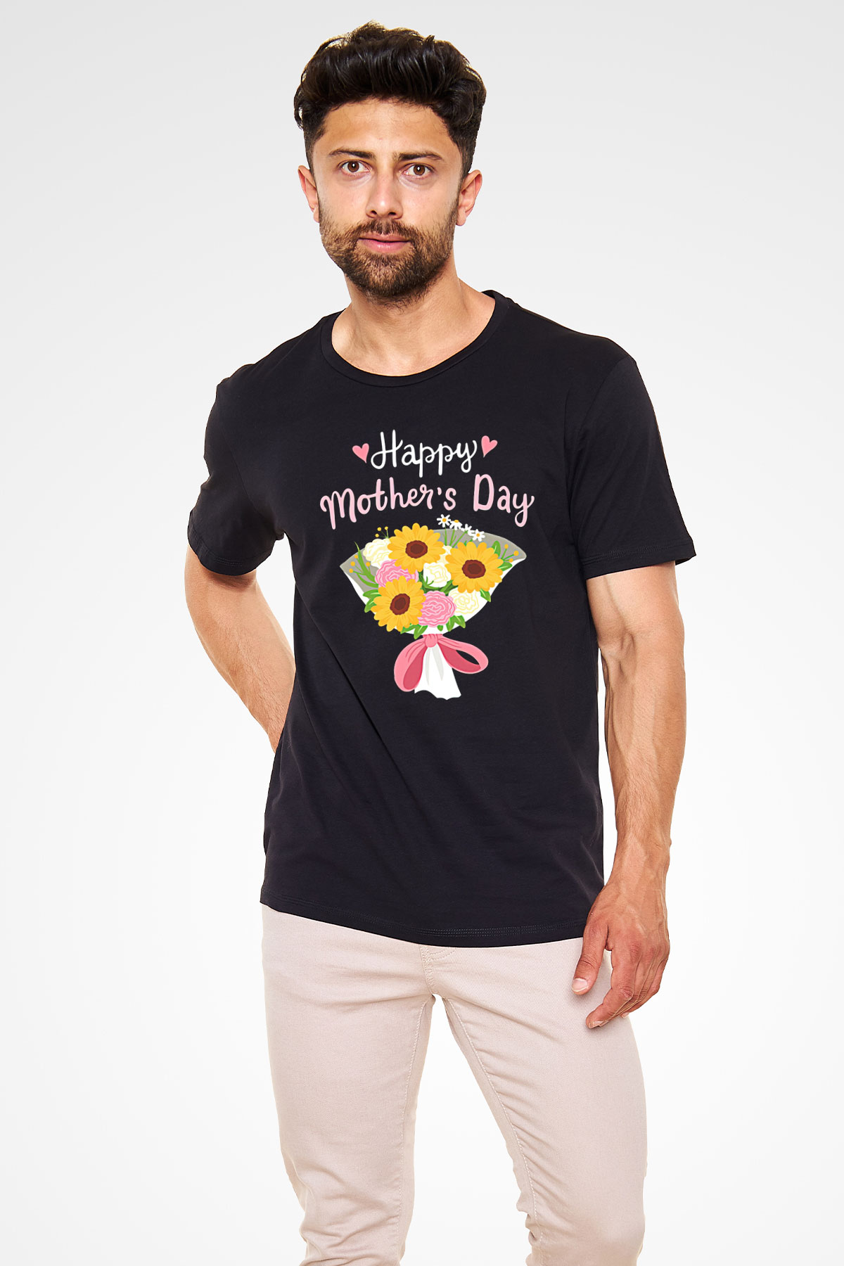 Anneler Günü Baskılı Unisex Siyah Tişört - Tshirt