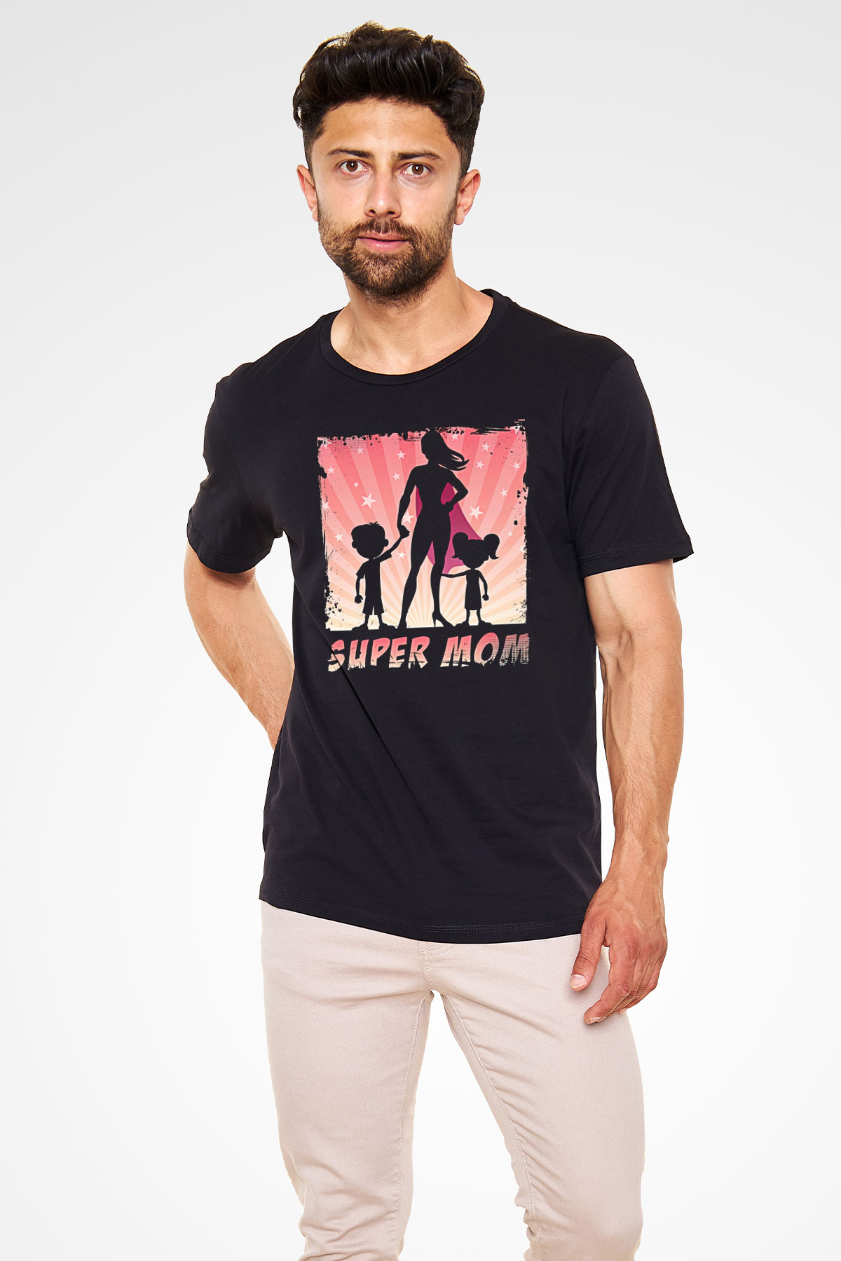 Anneler Günü Baskılı Unisex Siyah Tişört - Tshirt