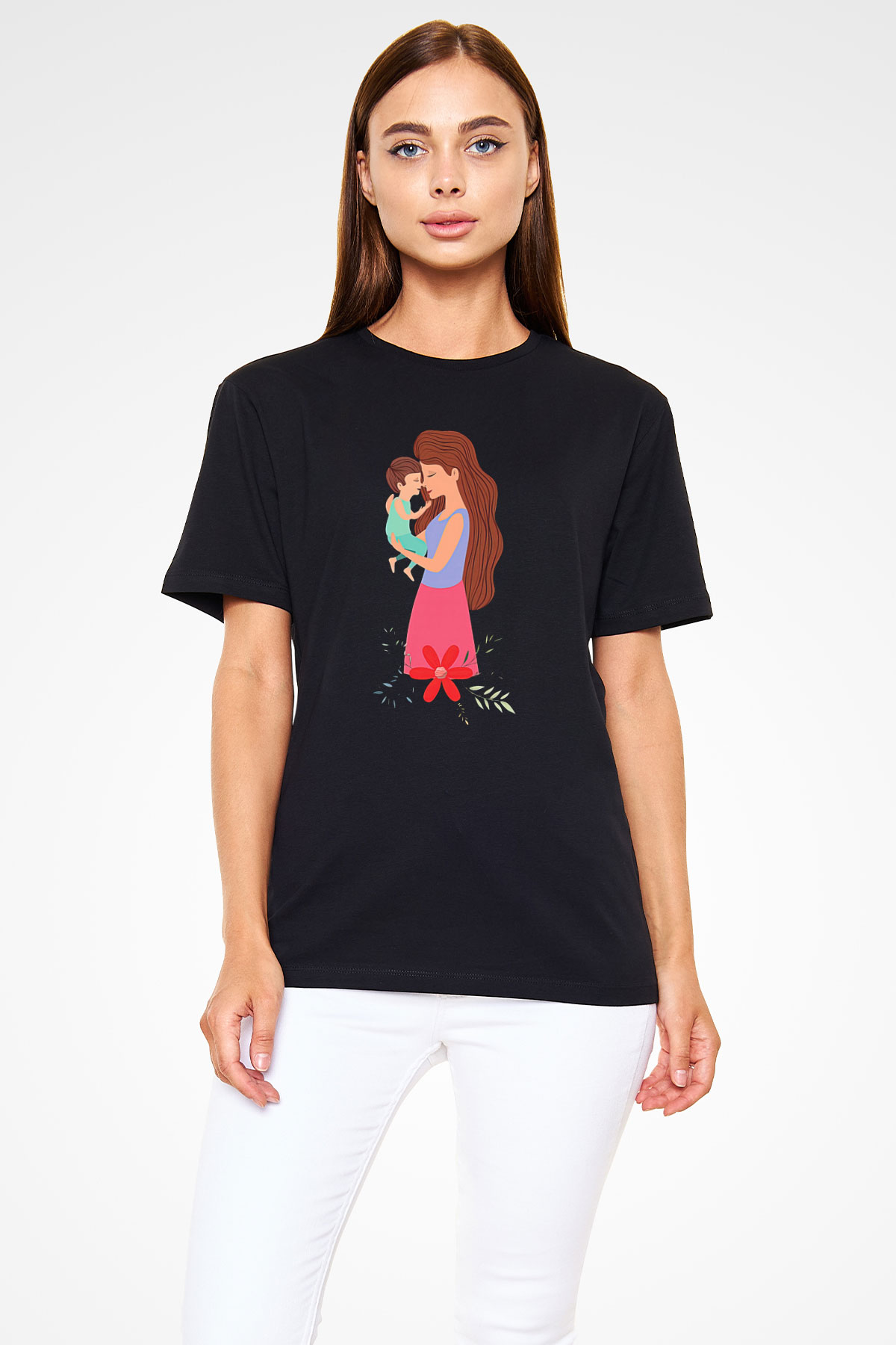 Anneler Günü Baskılı Unisex Siyah Tişört - Tshirt