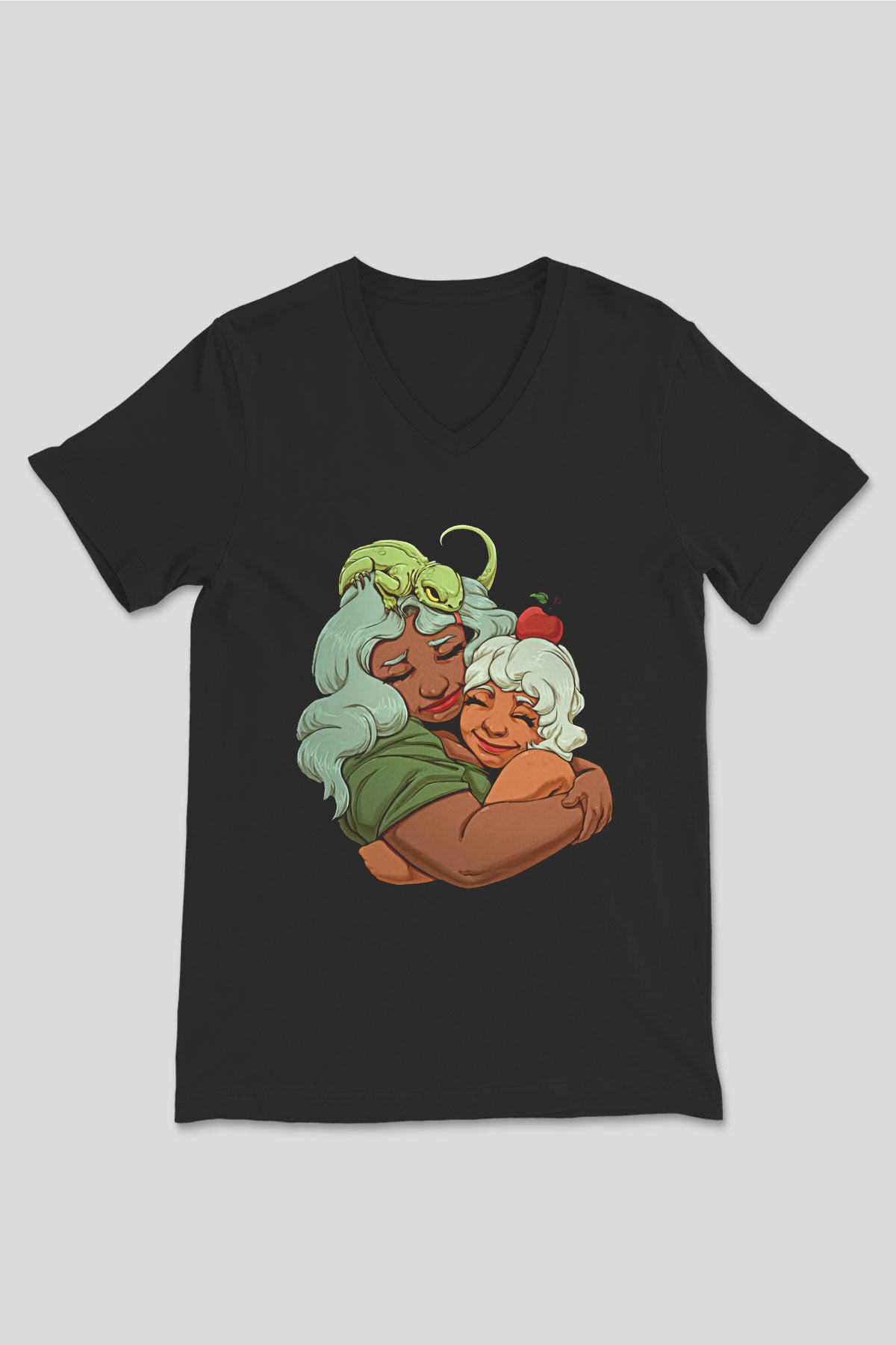 Anneler Günü Baskılı Unisex Siyah V Yaka Tişört - Tshirt