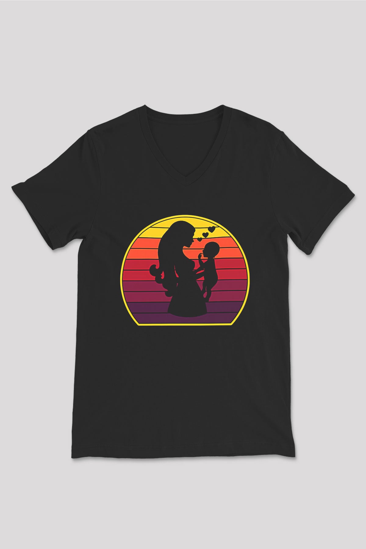 Anneler Günü Baskılı Unisex Siyah V Yaka Tişört - Tshirt