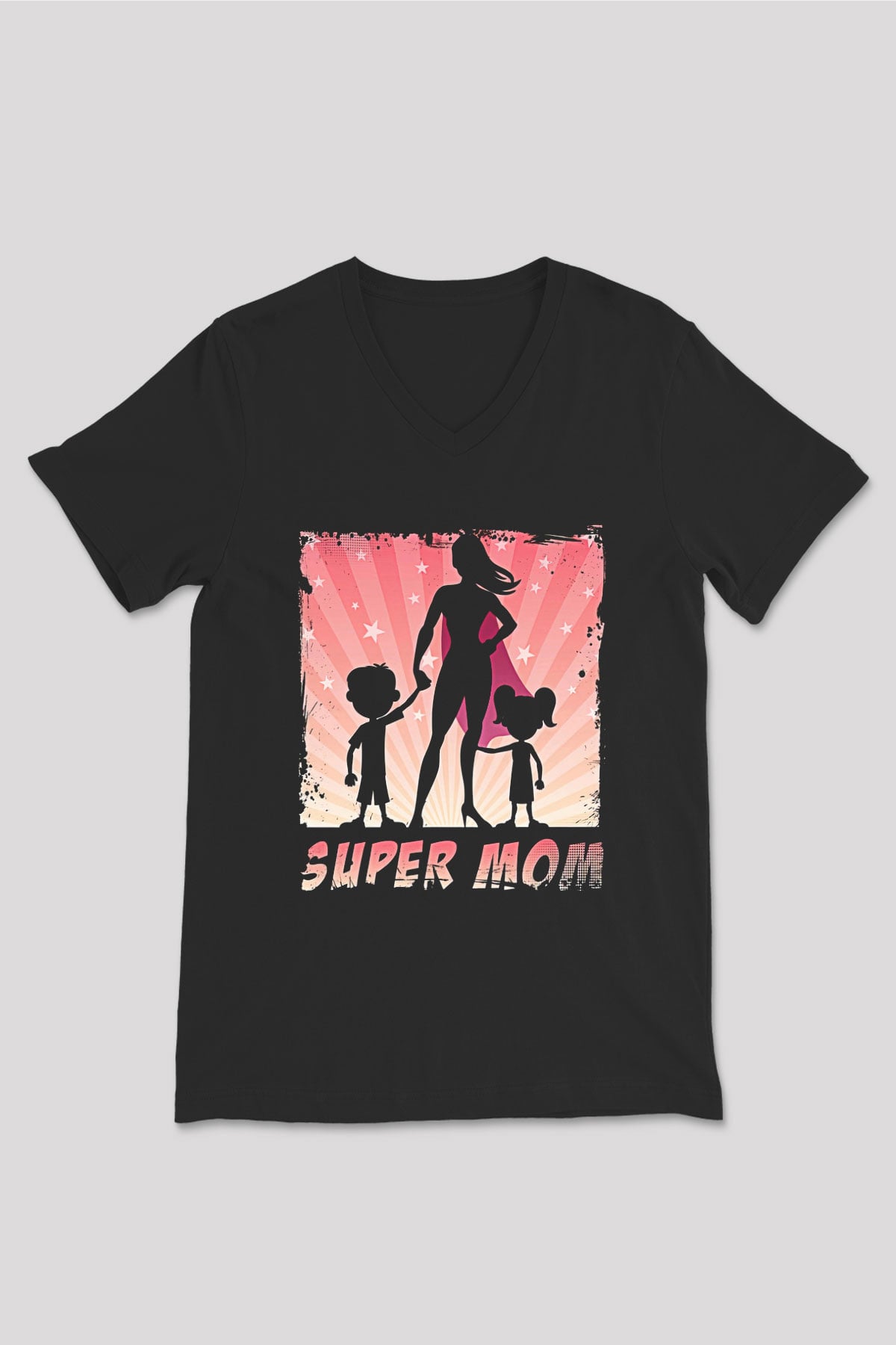 Anneler Günü Baskılı Unisex Siyah V Yaka Tişört - Tshirt