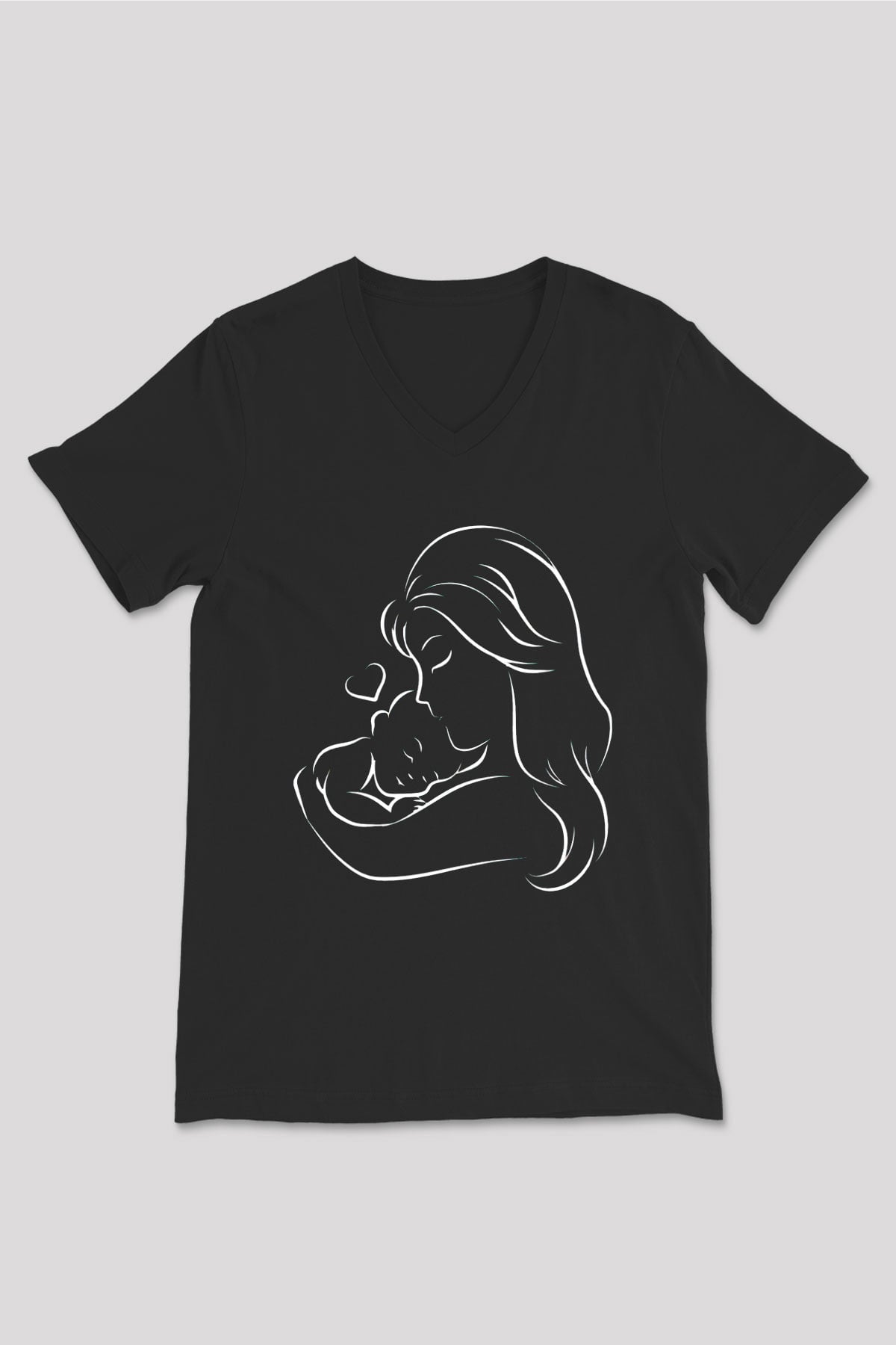 Anneler Günü Baskılı Unisex Siyah V Yaka Tişört - Tshirt