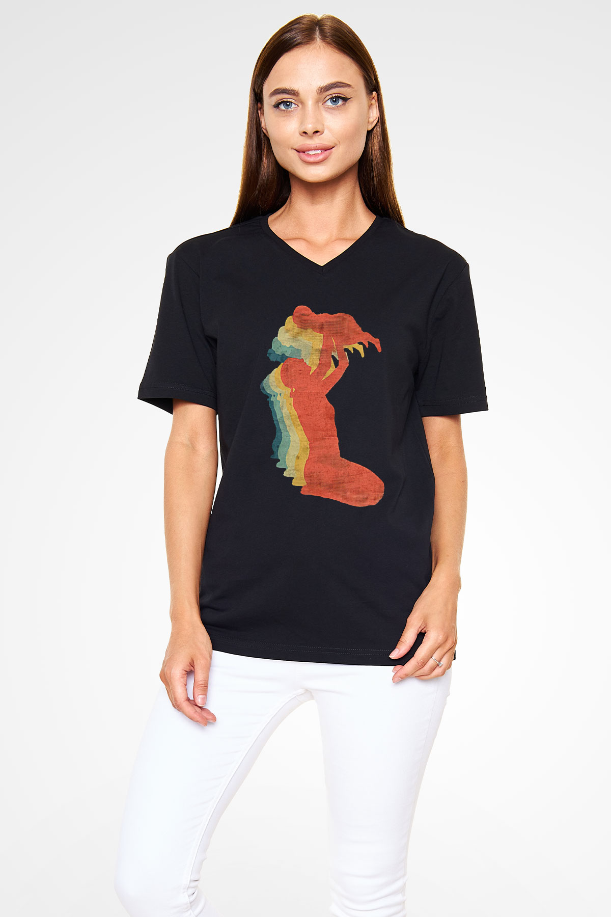 Anneler Günü Baskılı Unisex Siyah V Yaka Tişört - Tshirt