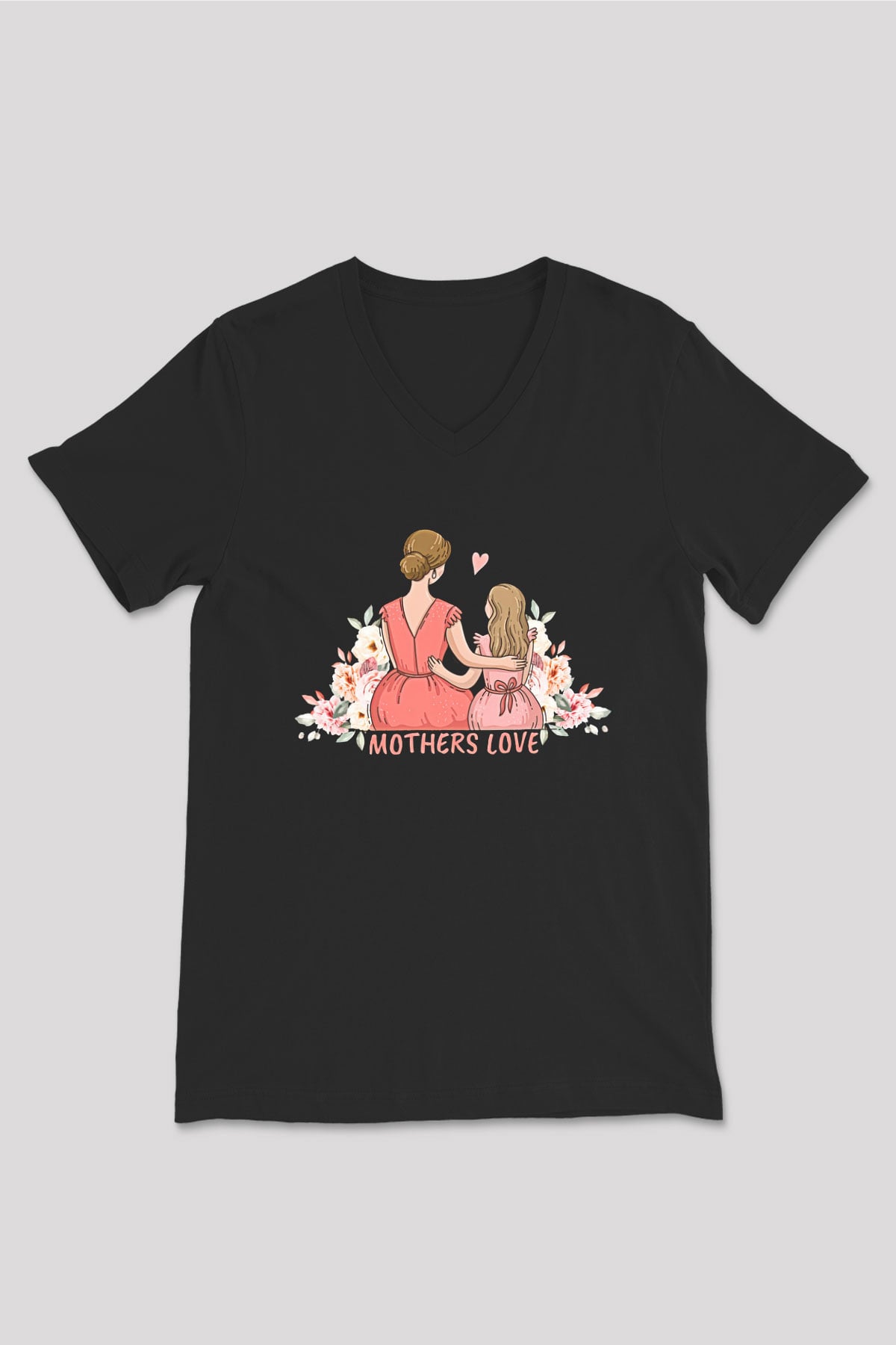 Anneler Günü Baskılı Unisex Siyah V Yaka Tişört - Tshirt