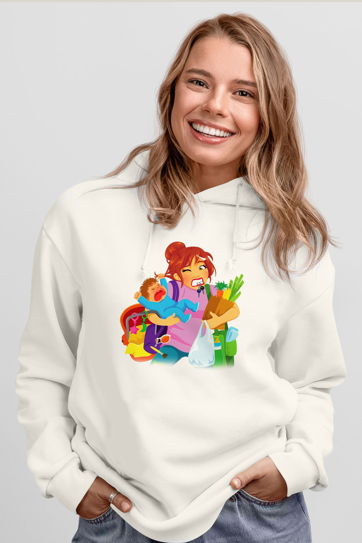 Anneler Günü Beyaz Unisex Kapşonlu Sweatshirt