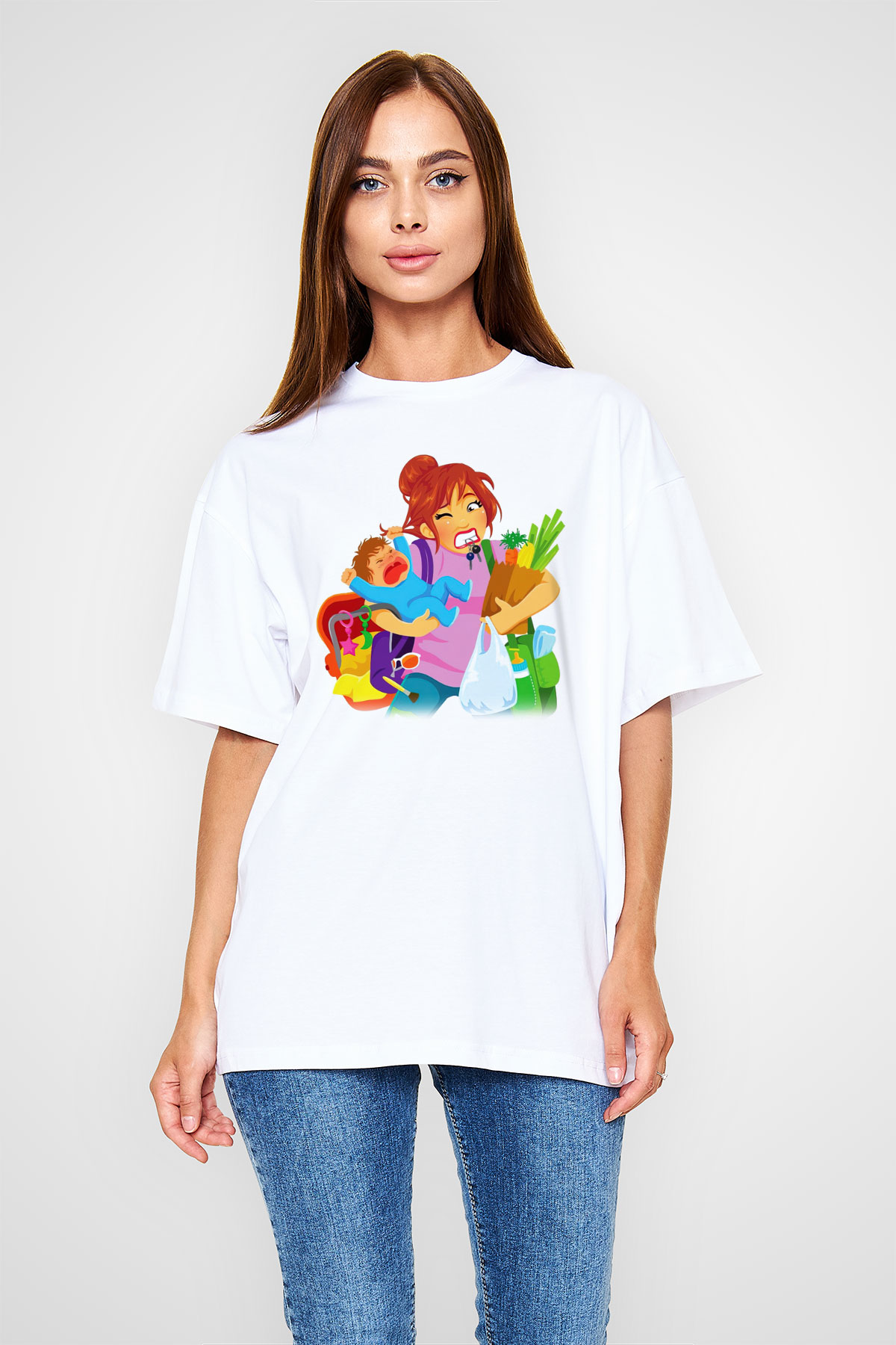 Anneler Günü Beyaz Unisex Oversize Tişört T-Shirt